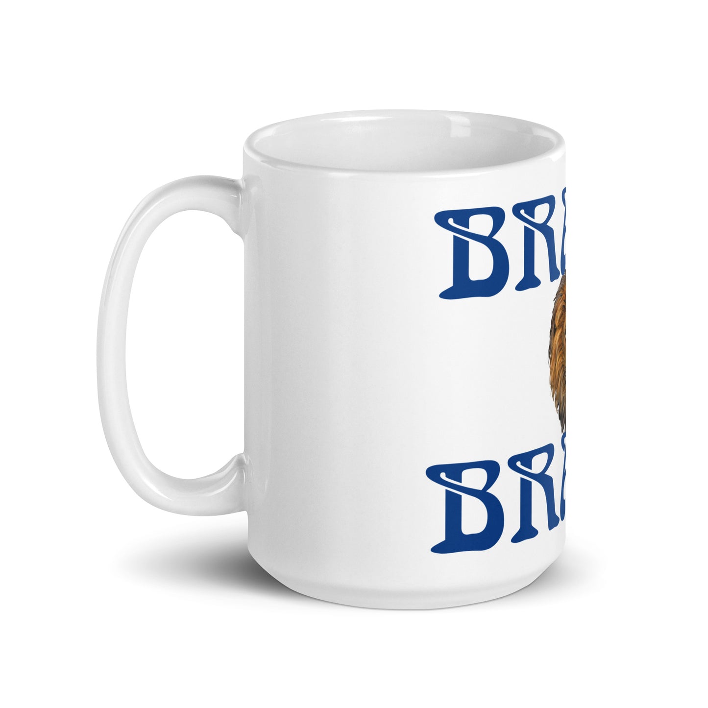 “BRAVE”White Glossy Mug W/Blue Font
