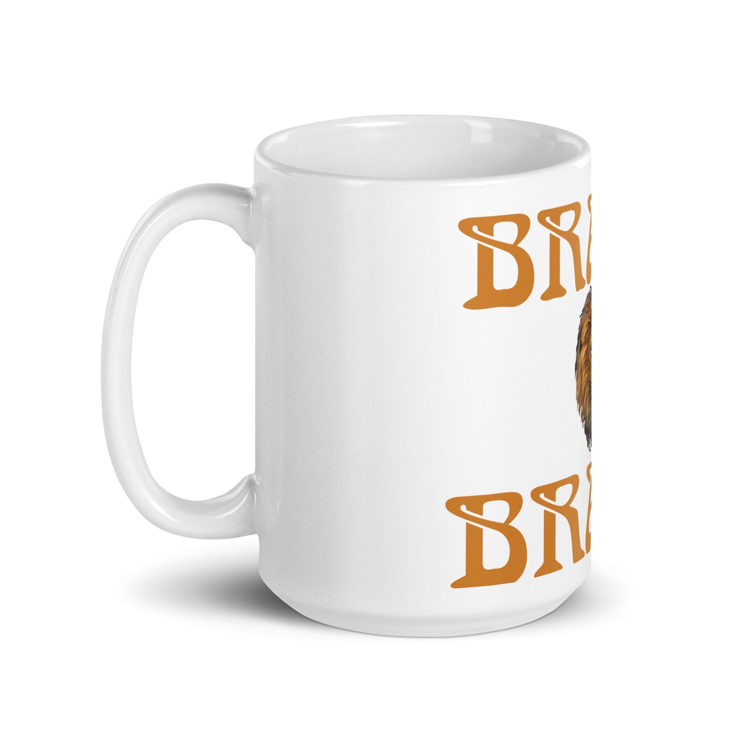 “BRAVE”White Glossy Mug W/Bronze Font