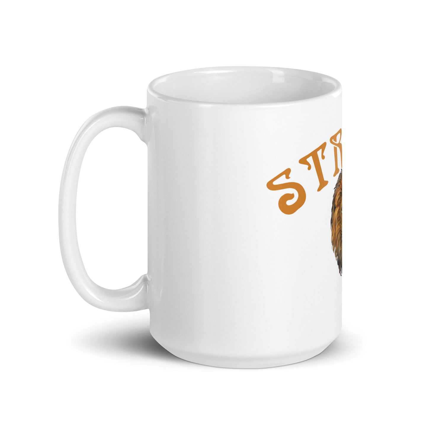 “STRONG”White Glossy Mug W/Arch Bronze Font