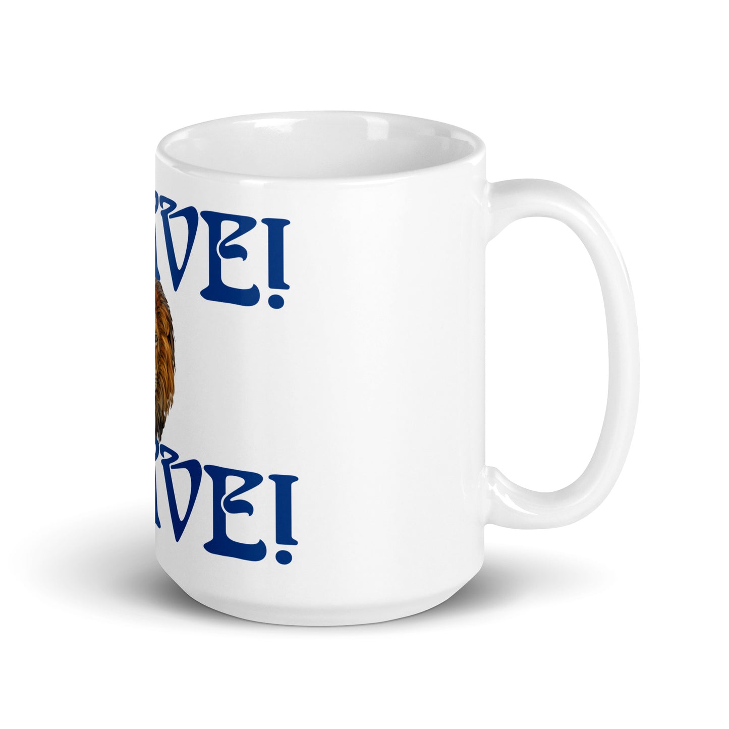 “BRAVE”White Glossy Mug W/Blue Font