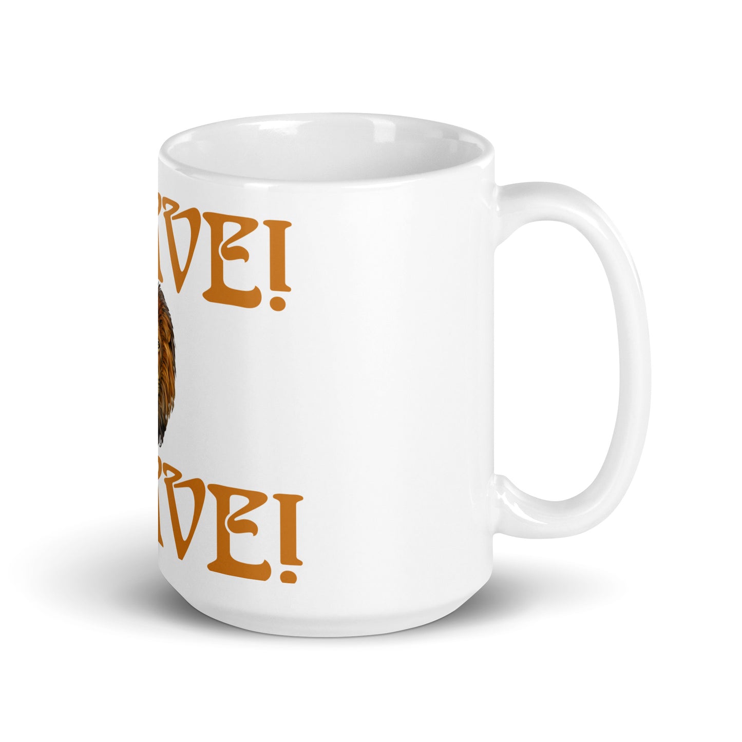 “BRAVE”White Glossy Mug W/Bronze Font