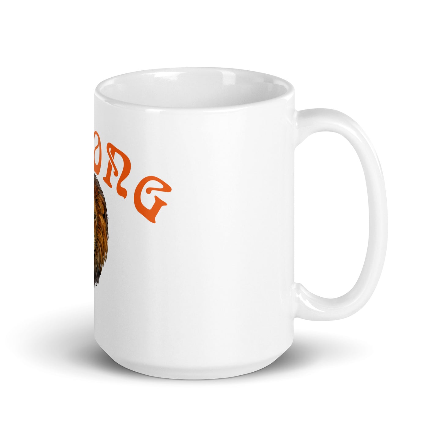“STRONG”White Glossy Mug W/Arch Orange Font