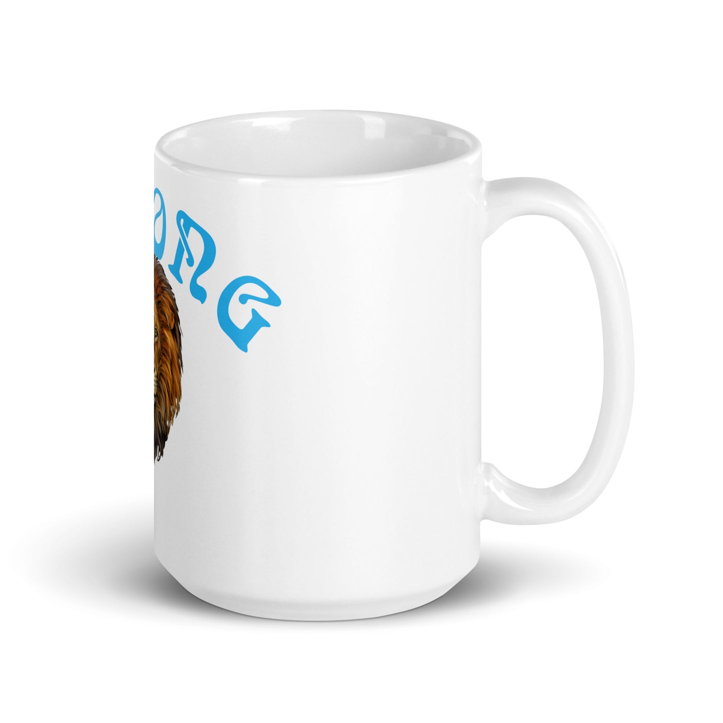 “STRONG”White Glossy Mug W/Arch SkyBlue Font