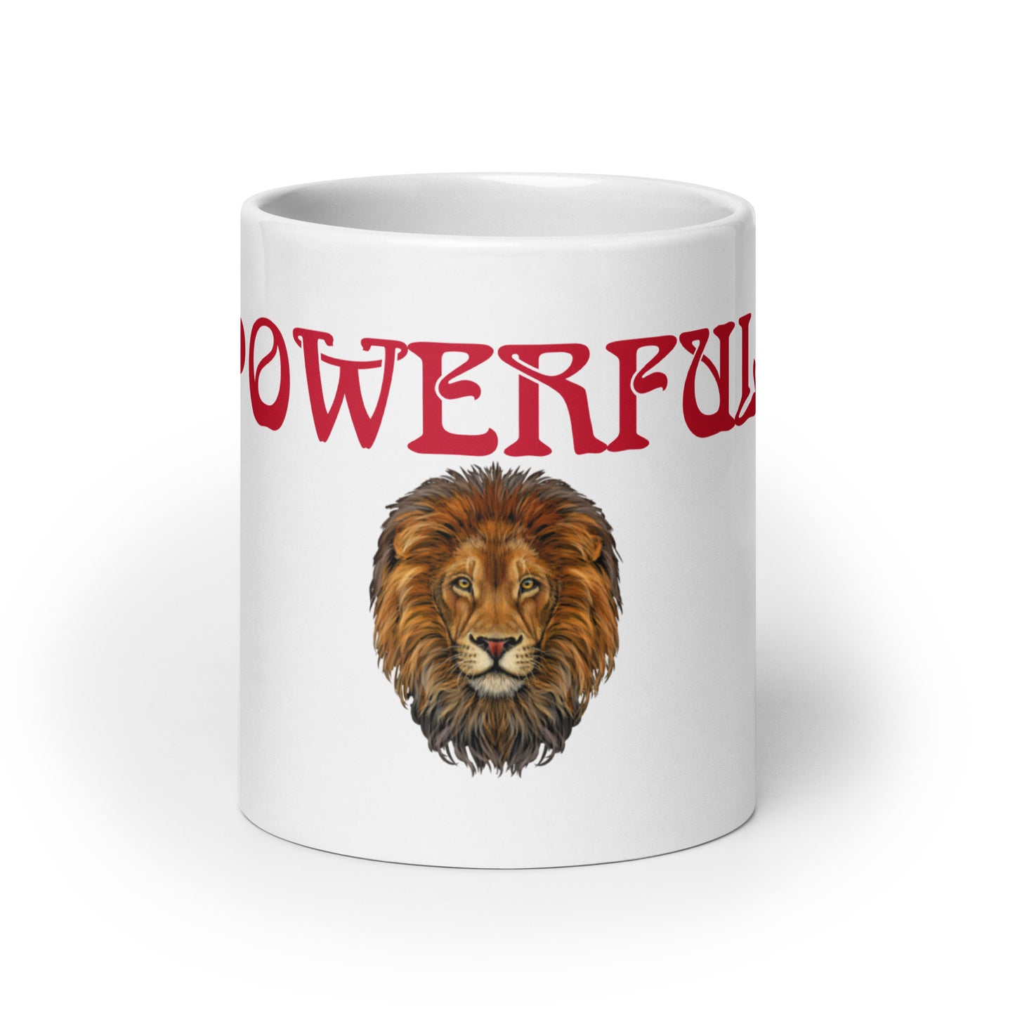 “POWERFUL!”White Glossy Mug W/Red Font