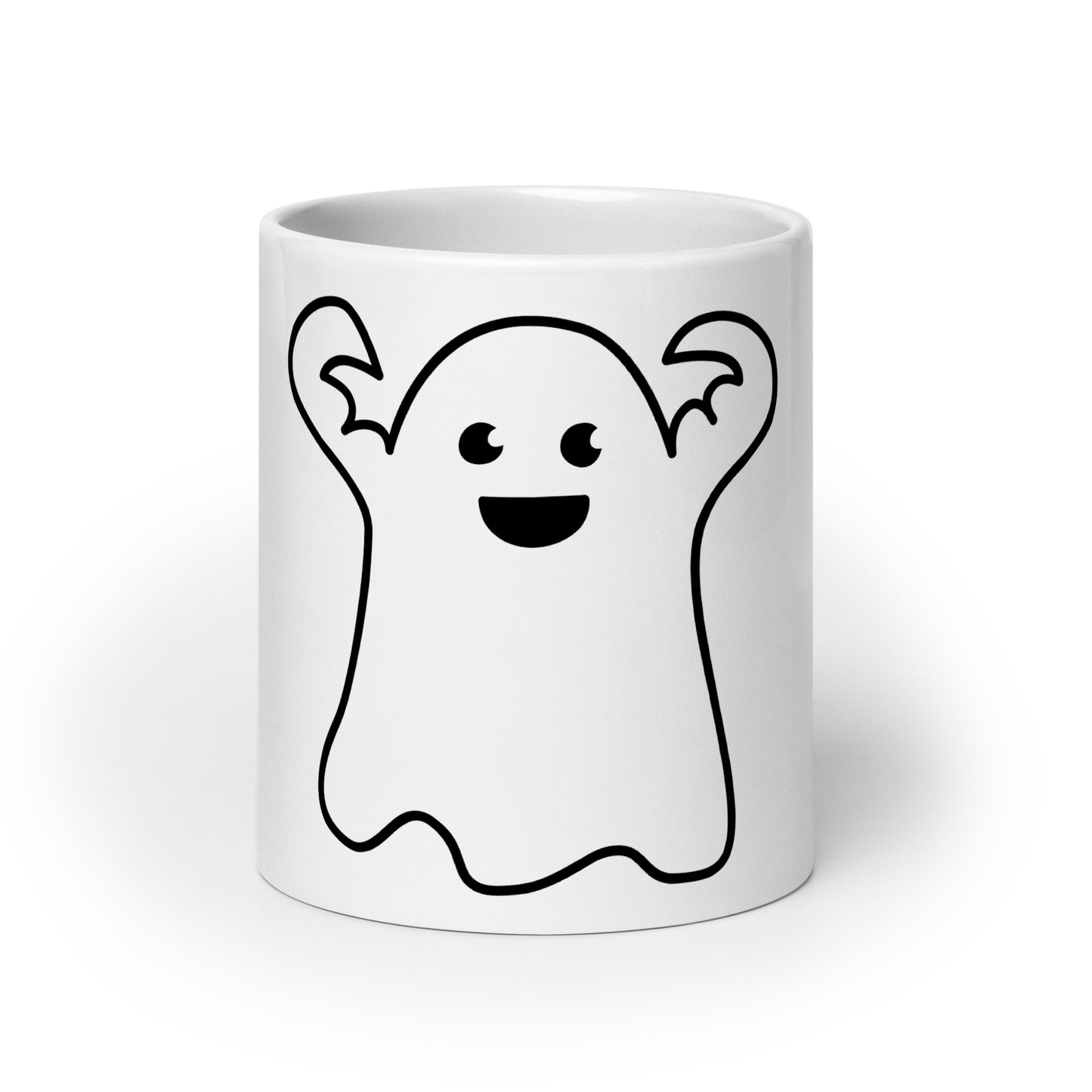 “HAPPY HALLOWEEN BLACK GHOST!White Glossy Mug W/Black Font