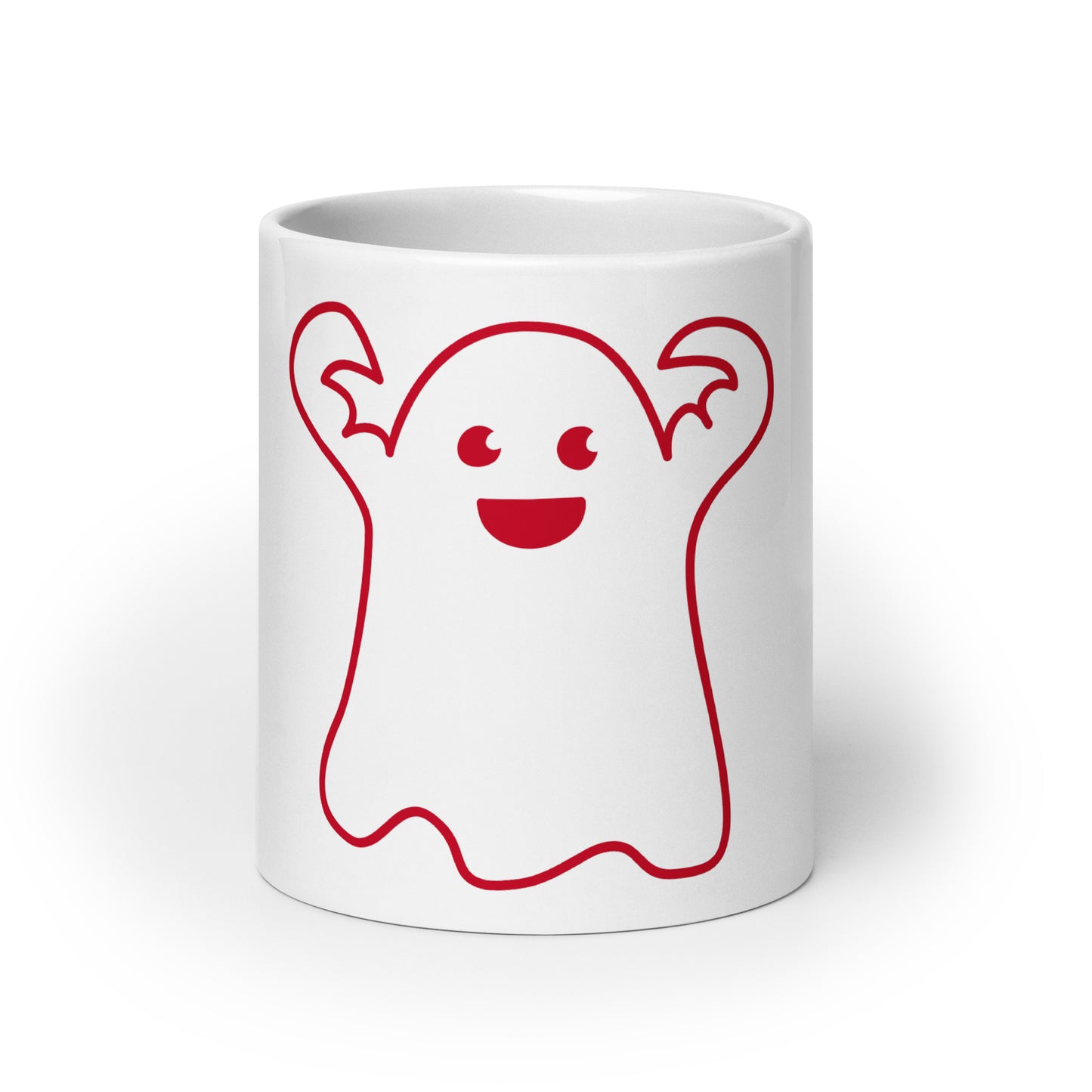 “HAPPY HALLOWEEN RED GHOST!”White Glossy Mug W/Red Font