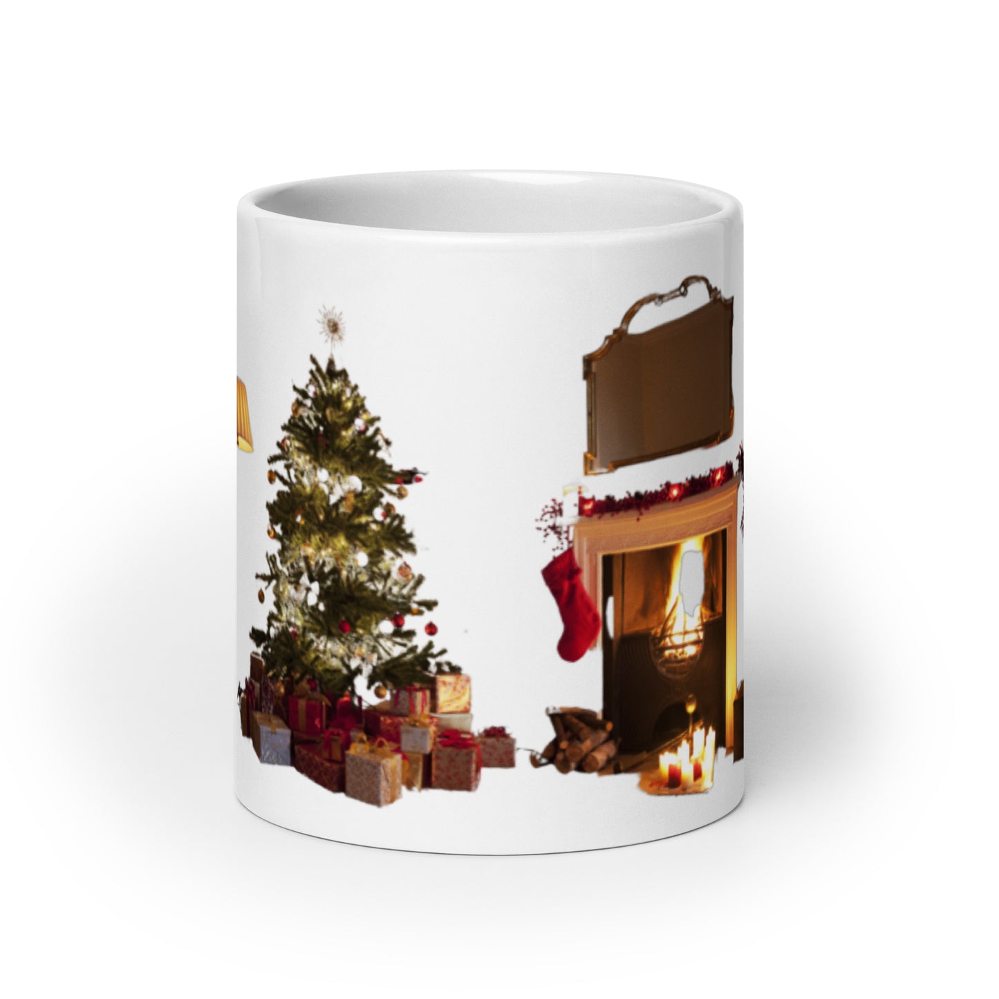 “MERRY CHRISTMAS!”White Glossy Mug W/Christmas Tree/Red Font
