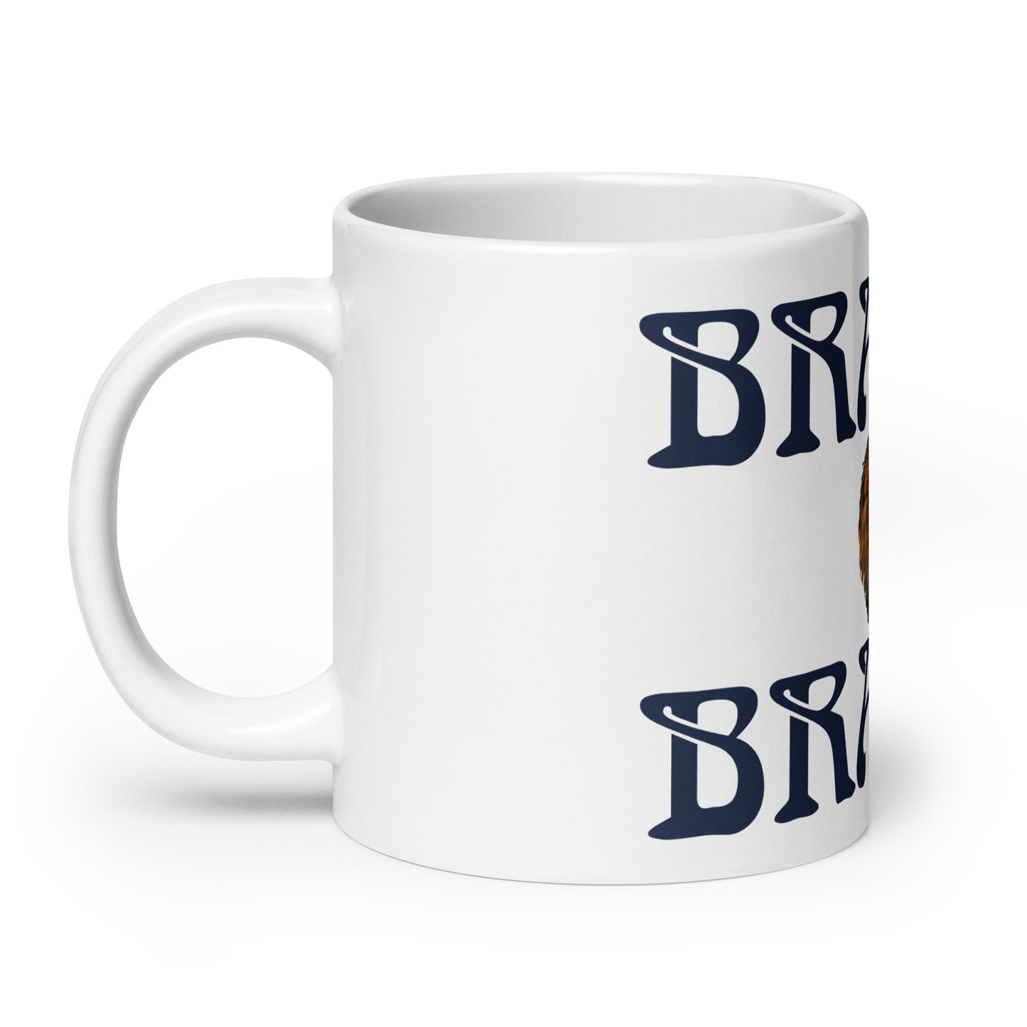 “BRAVE!”White Glossy Mug W/Navy Font