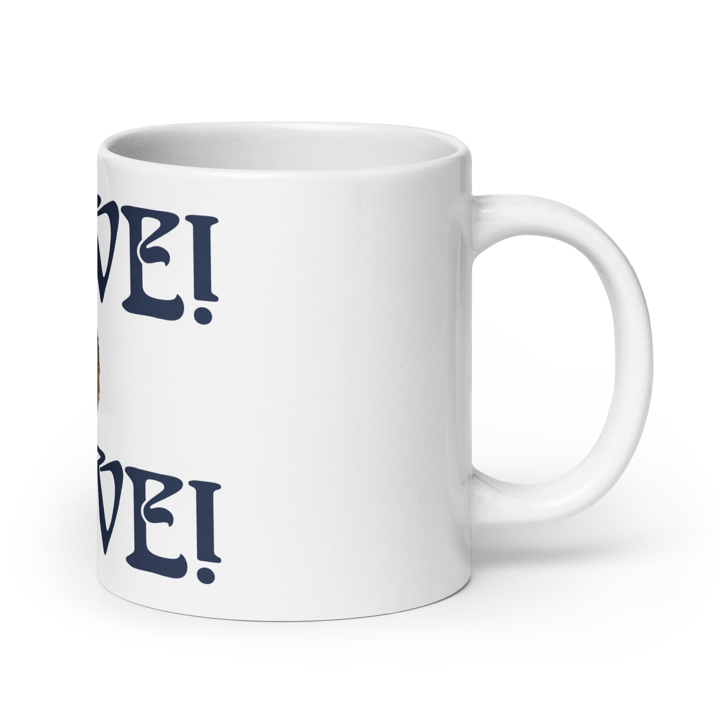“BRAVE!”White Glossy Mug W/Navy Font