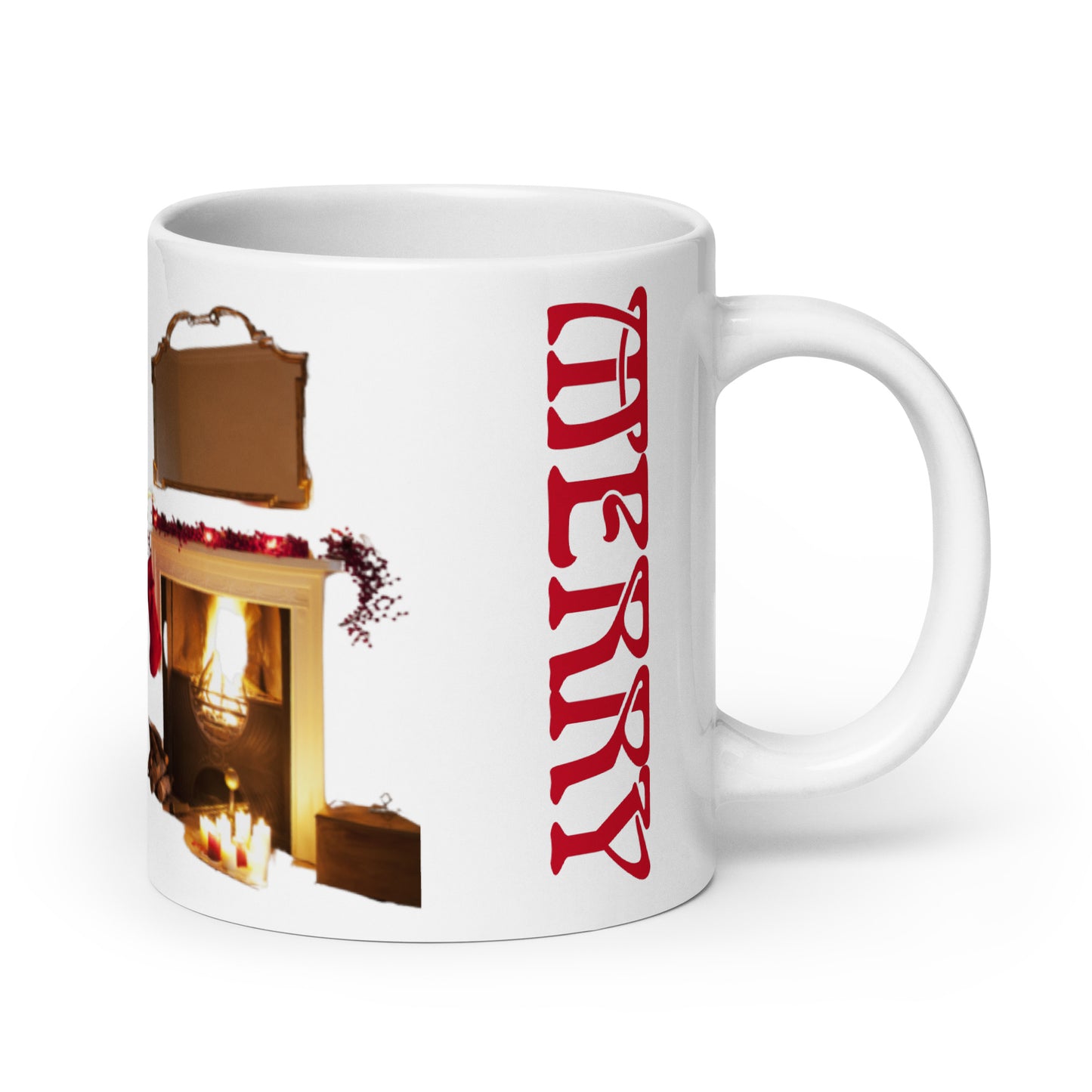 “MERRY CHRISTMAS!”White Glossy Mug W/Christmas Tree/Red Font