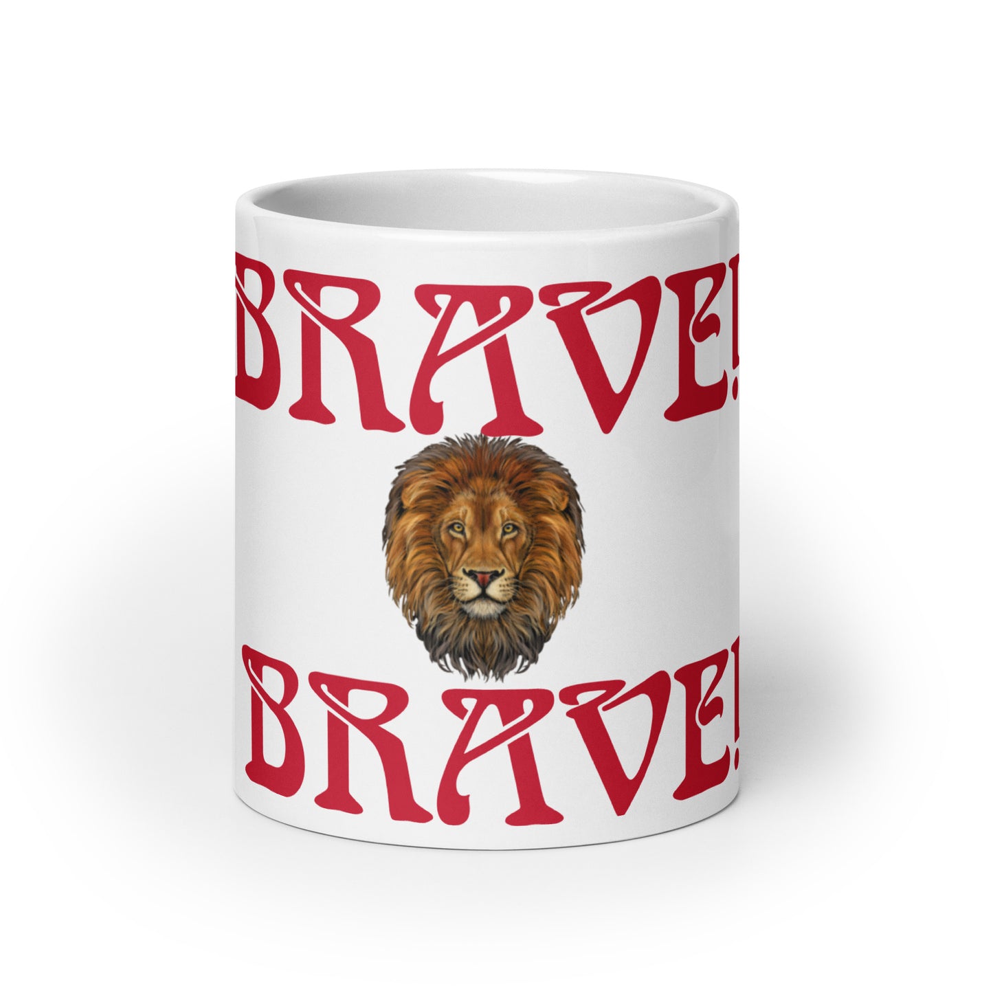 “BRAVE”White Glossy Mug W/Red Font
