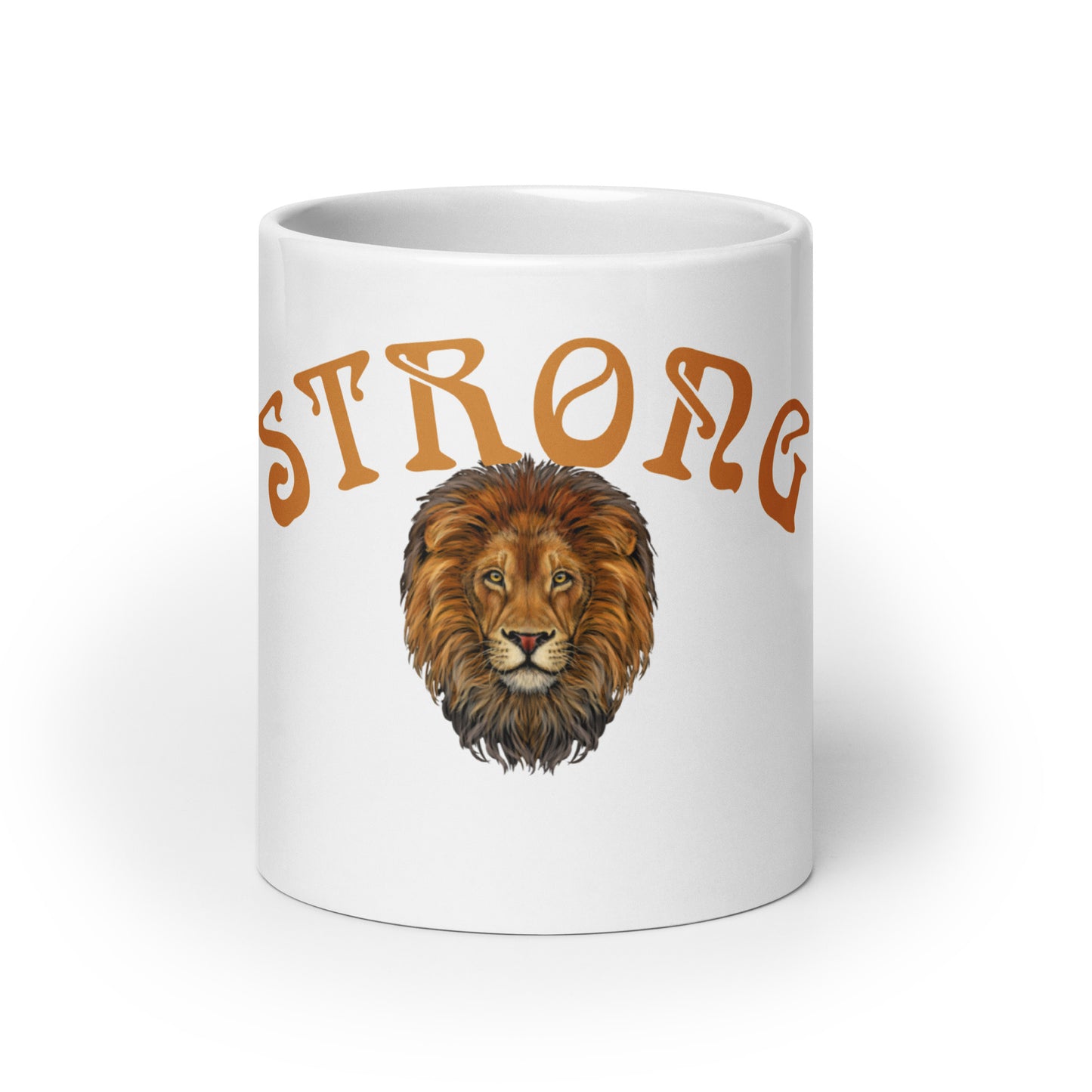 “STRONG”White Glossy Mug W/Arch Bronze Font