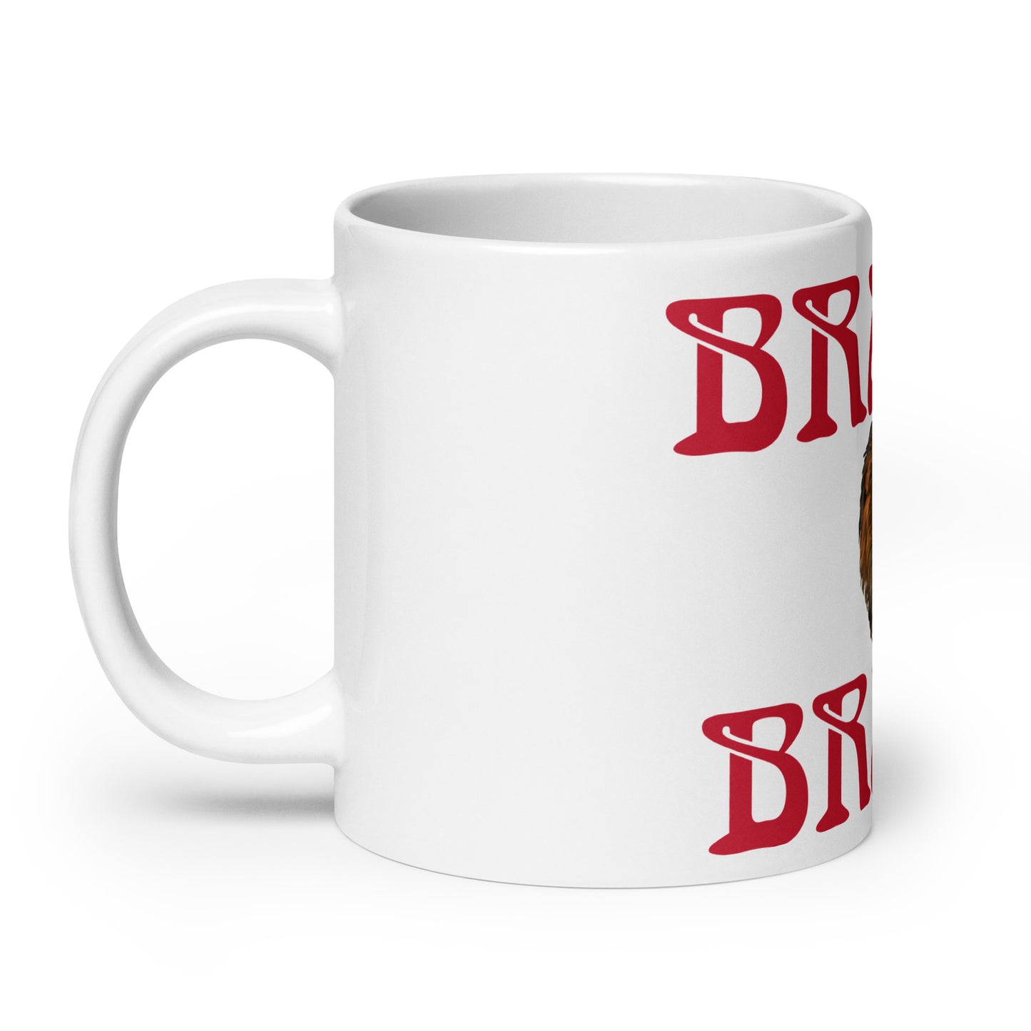 “BRAVE”White Glossy Mug W/Red Font