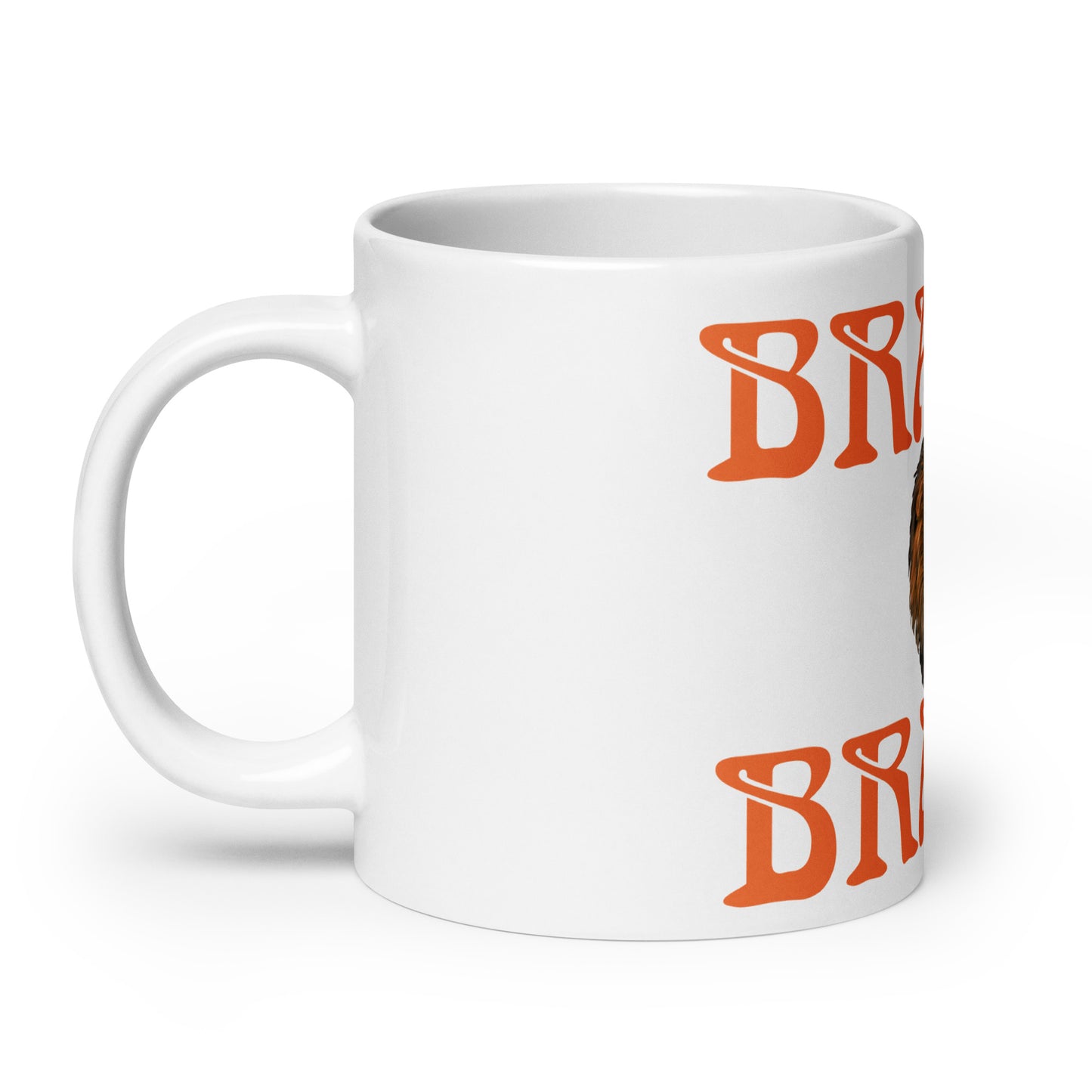 “BRAVE”White Glossy Mug W/Orange Font