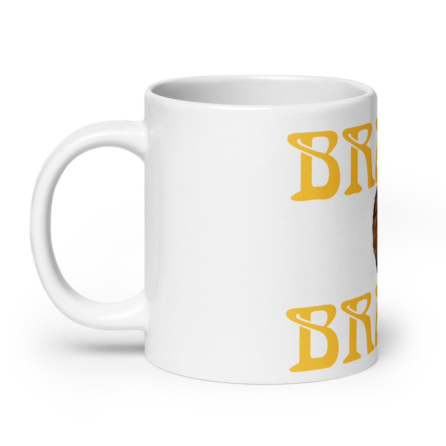 “BRAVE”White Glossy Mug W/Yellow Font