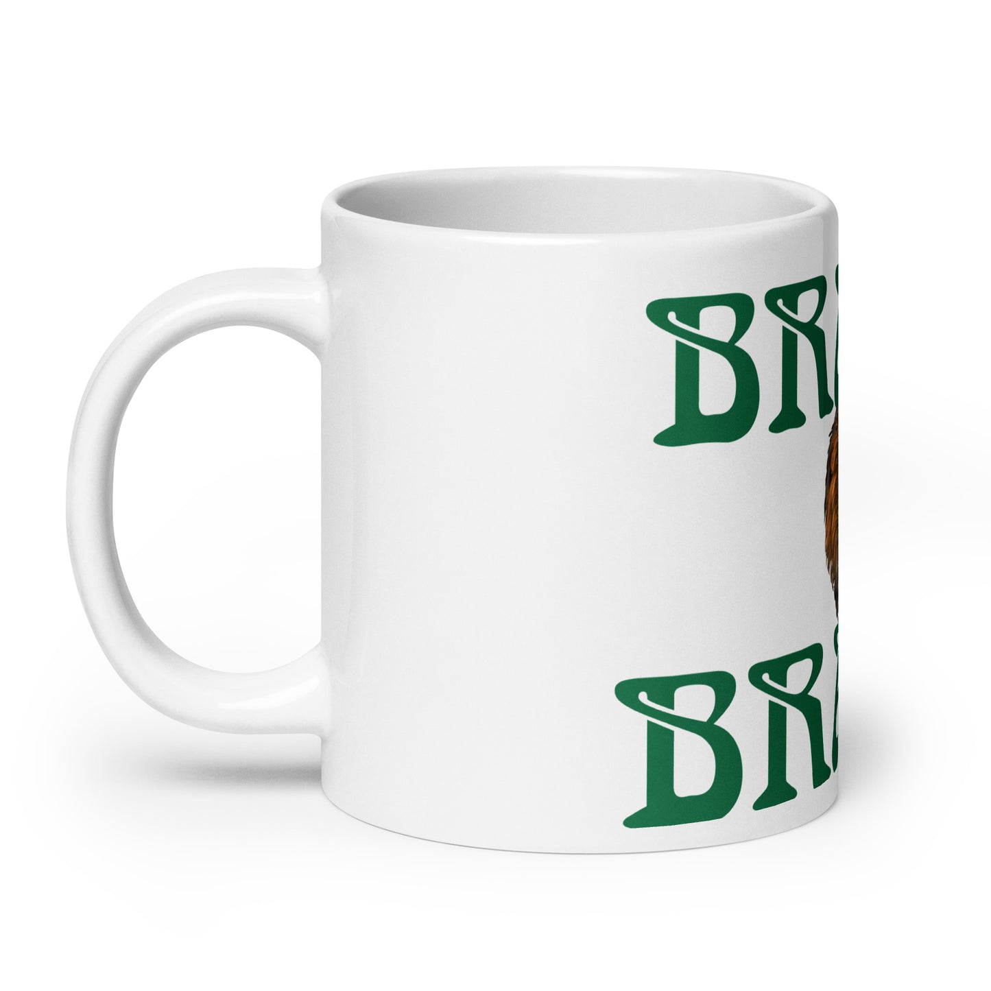 “BRAVE”White Glossy Mug W/Green Font