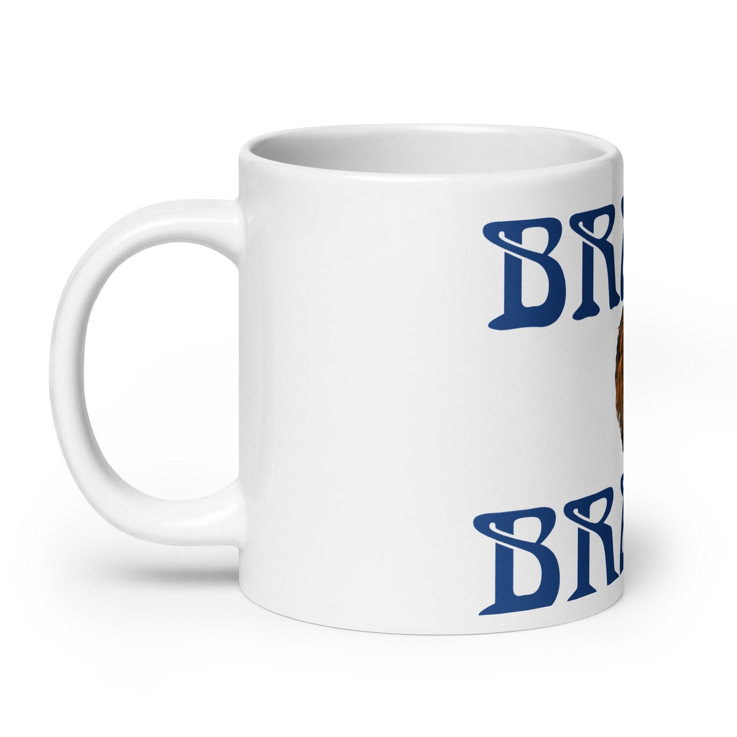 “BRAVE”White Glossy Mug W/Blue Font