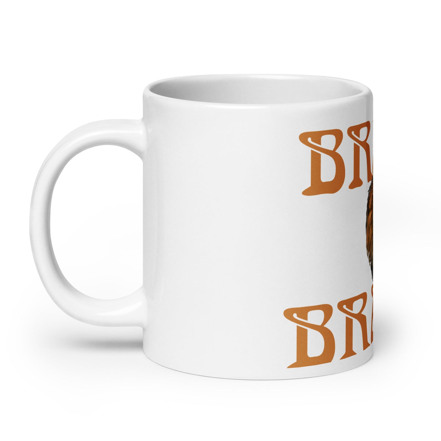 “BRAVE”White Glossy Mug W/Bronze Font