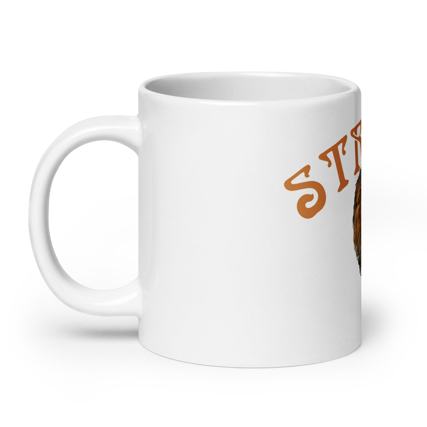“STRONG”White Glossy Mug W/Arch Bronze Font