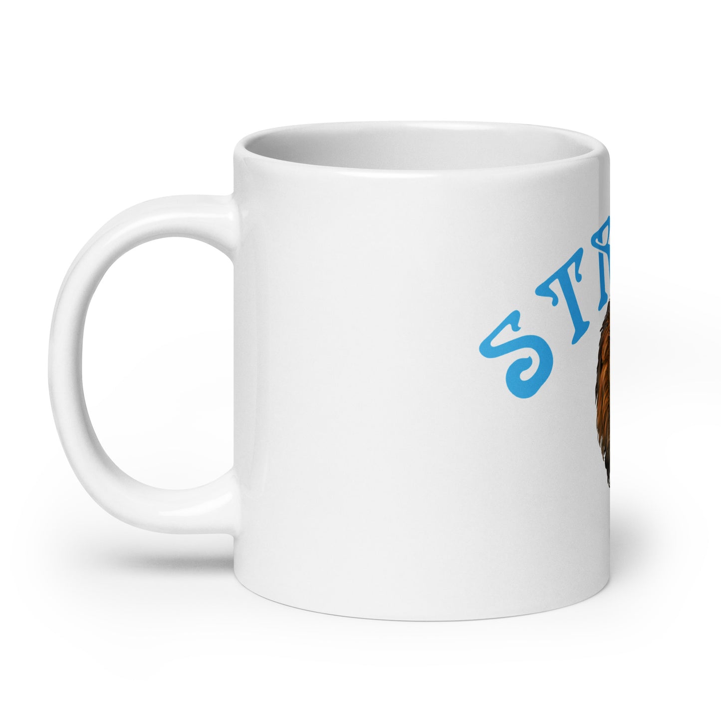 “STRONG”White Glossy Mug W/Arch SkyBlue Font