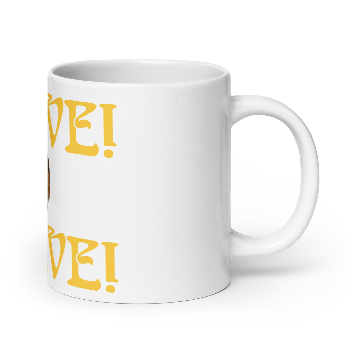 “BRAVE”White Glossy Mug W/Yellow Font