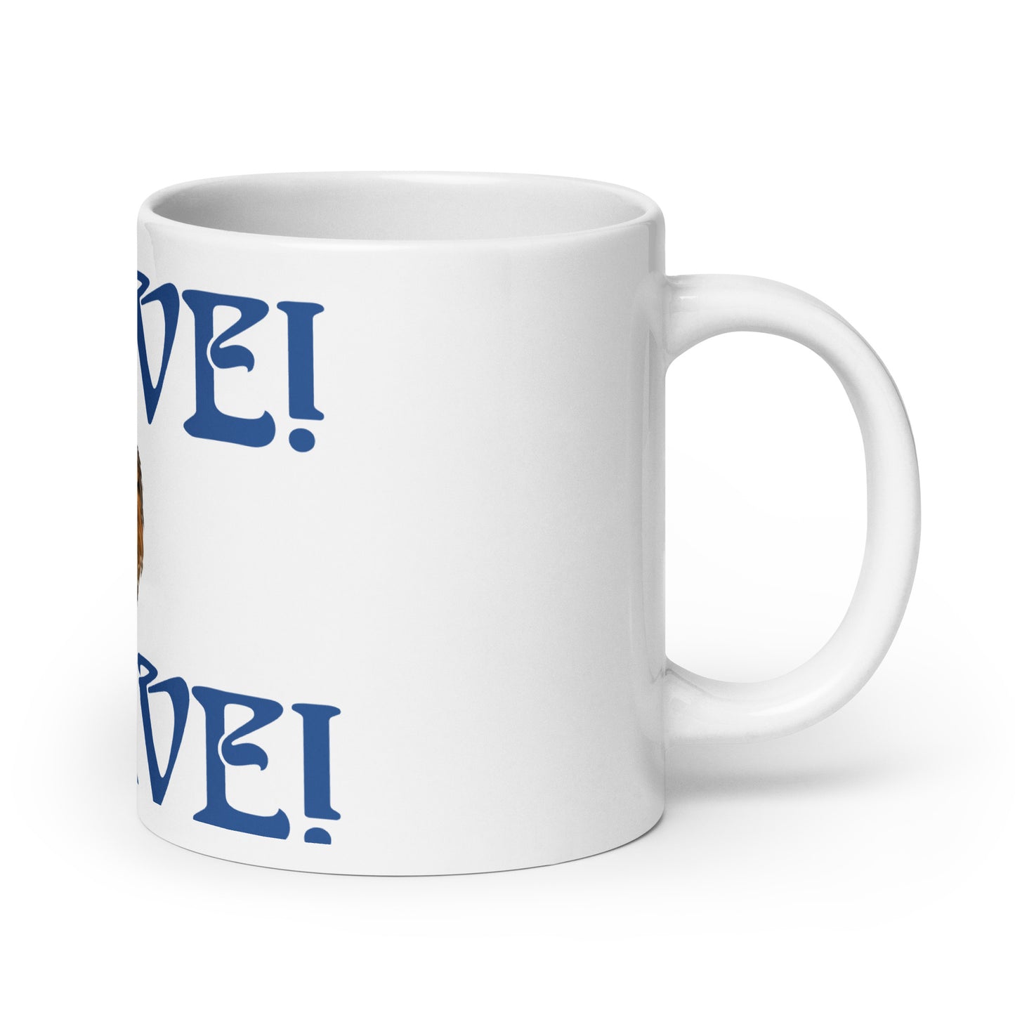 “BRAVE”White Glossy Mug W/Blue Font