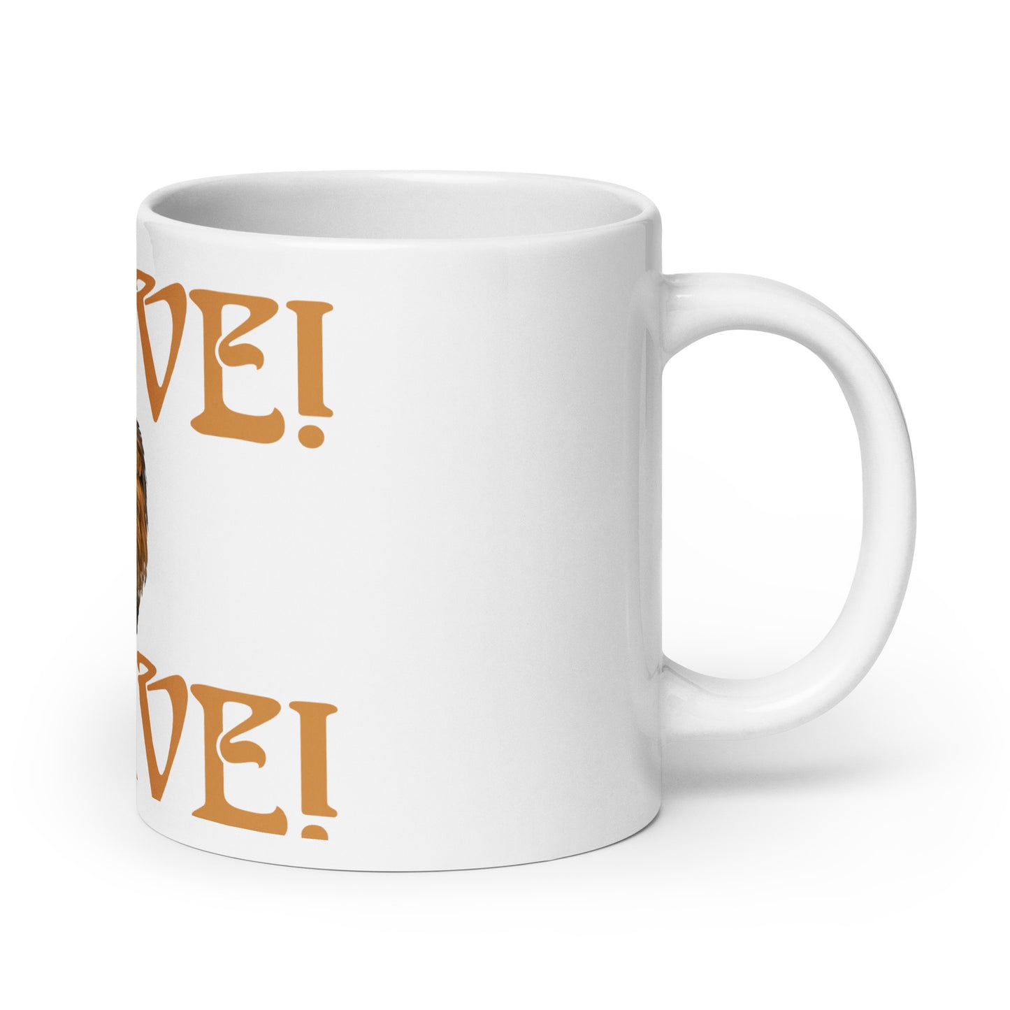 “BRAVE”White Glossy Mug W/Bronze Font