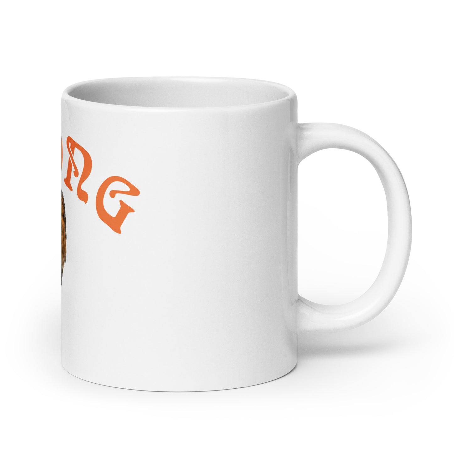“STRONG”White Glossy Mug W/Arch Orange Font