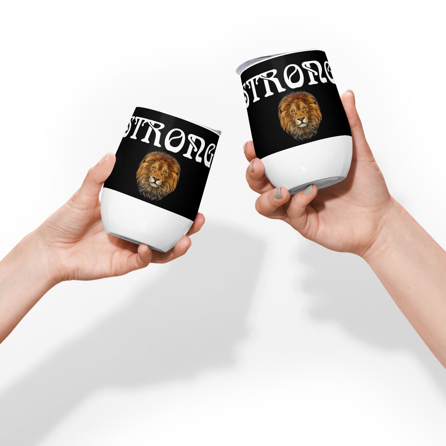 “STRONG”Black Wine Tumbler W/White Font