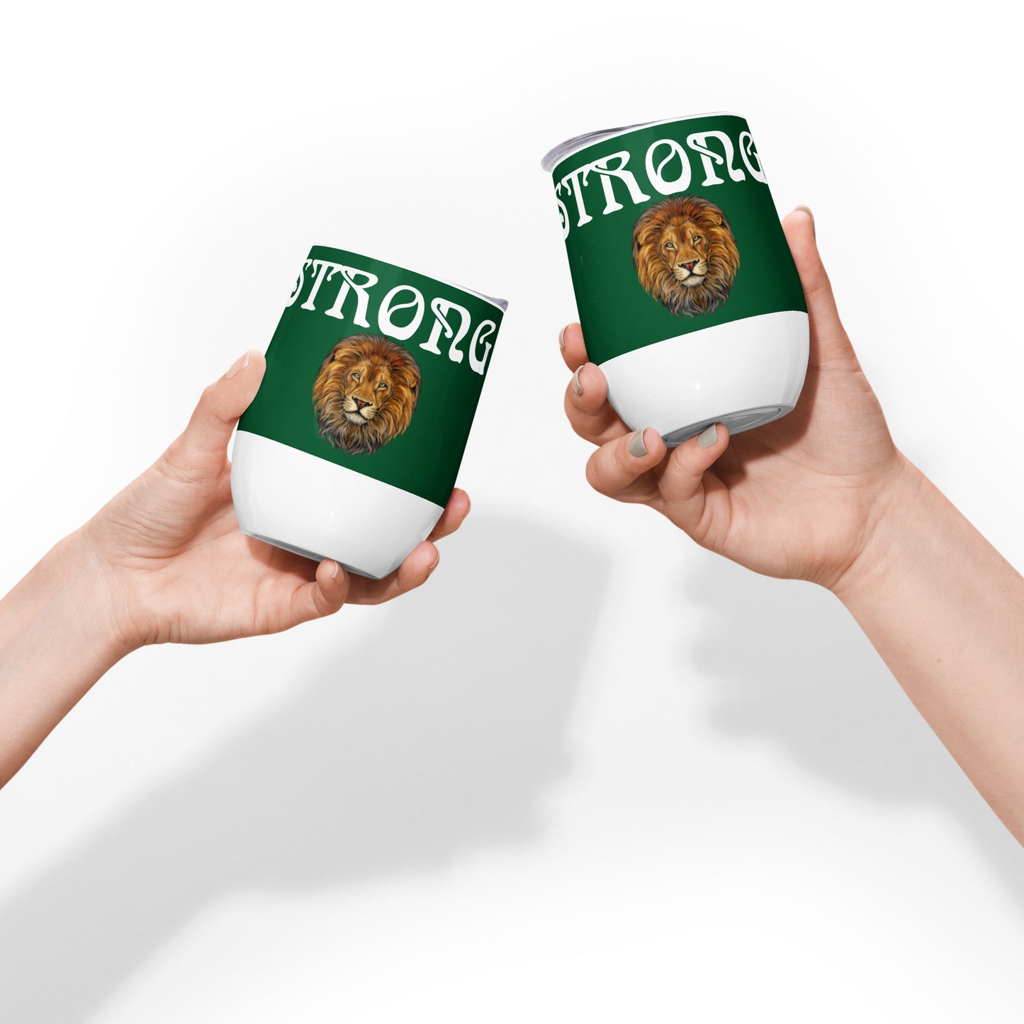 “STRONG”Green Wine Tumbler W/White Font
