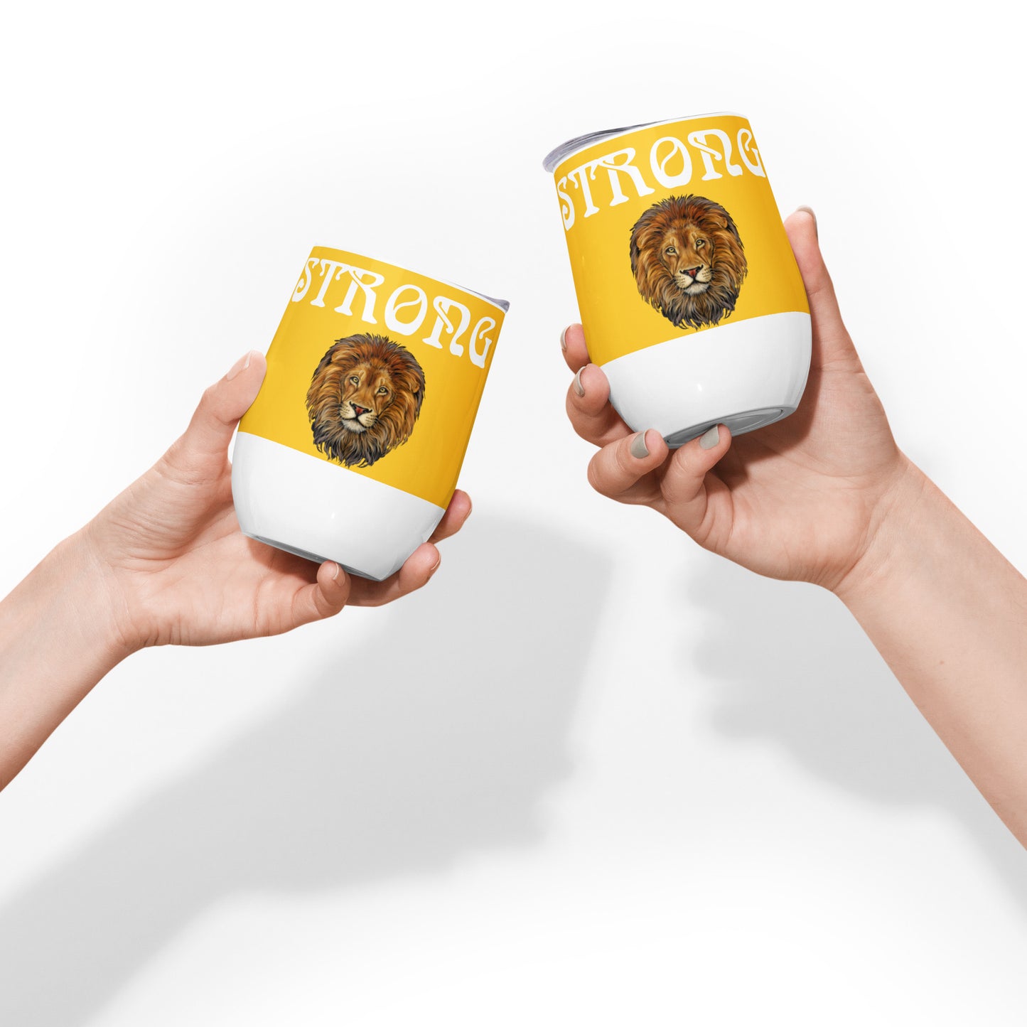 “STRONG”Yellow Wine Tumbler W/White Font