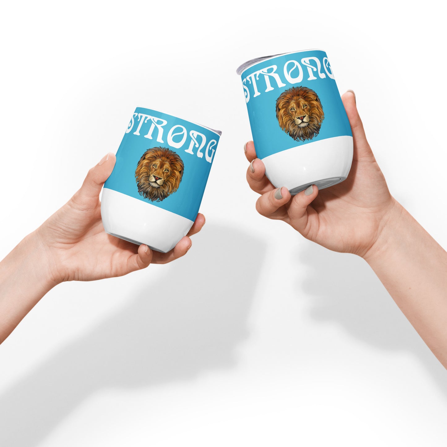 “STRONG”SkyBlue Wine Tumbler W/White Font