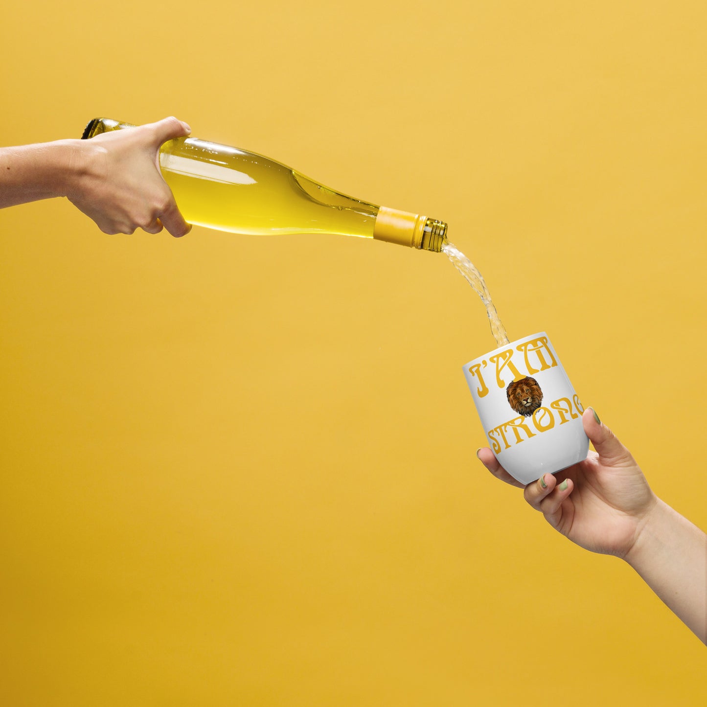 “I’AM STRONG!”White Wine Tumbler W/Yellow Font