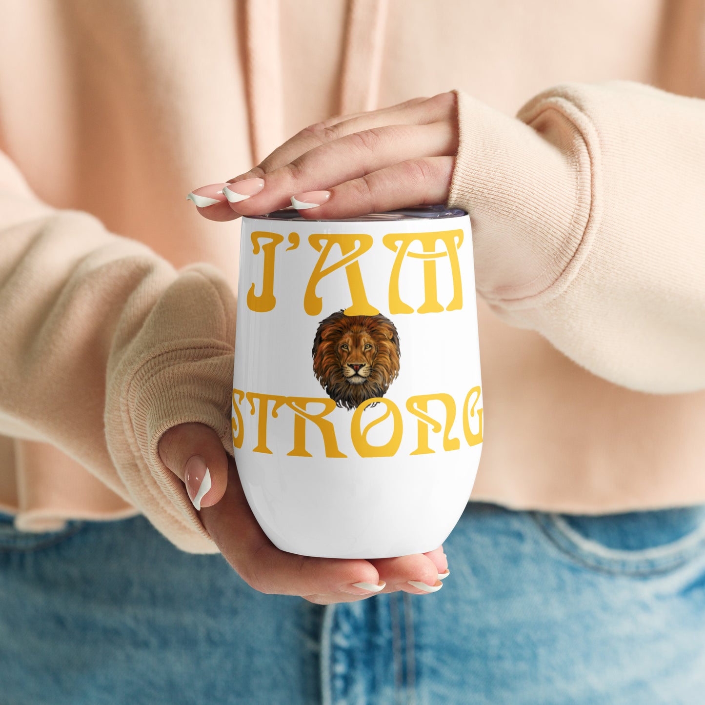 “I’AM STRONG!”White Wine Tumbler W/Yellow Font