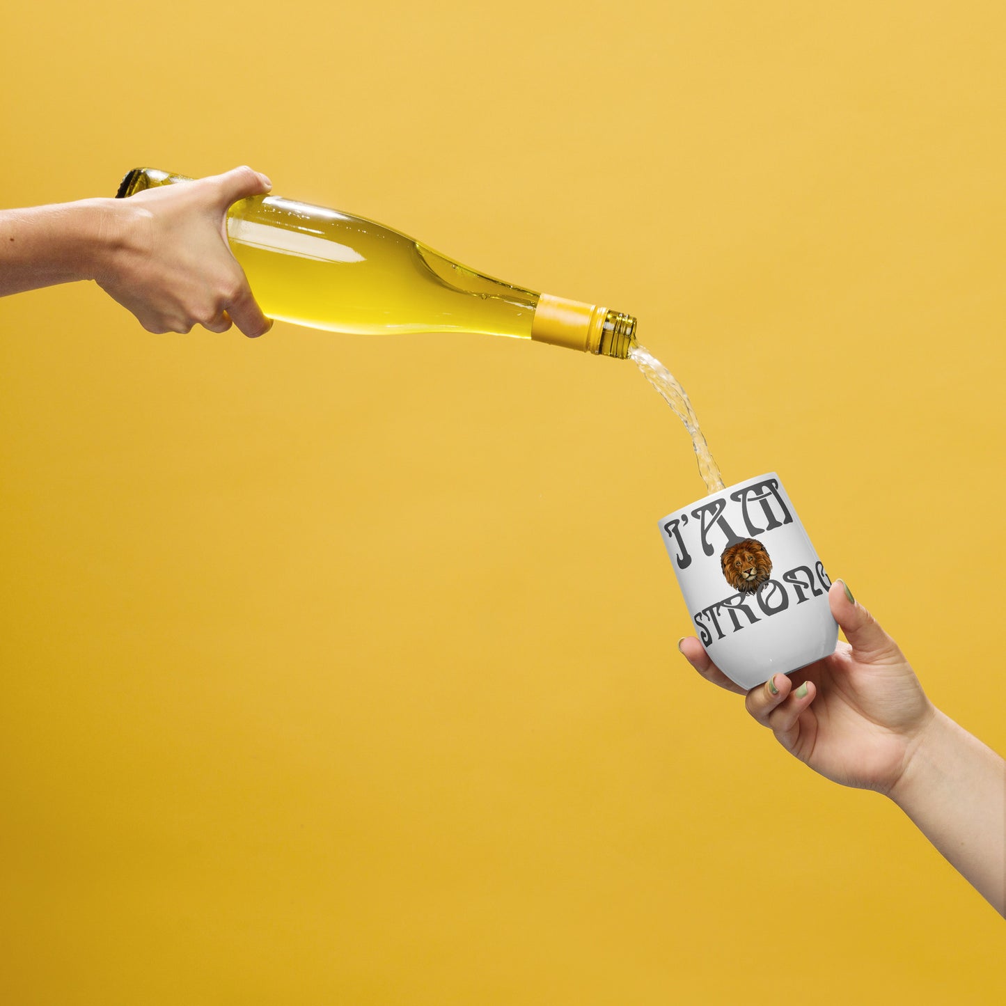 “I’AM STRONG!” White Wine Tumbler W/Grey Font
