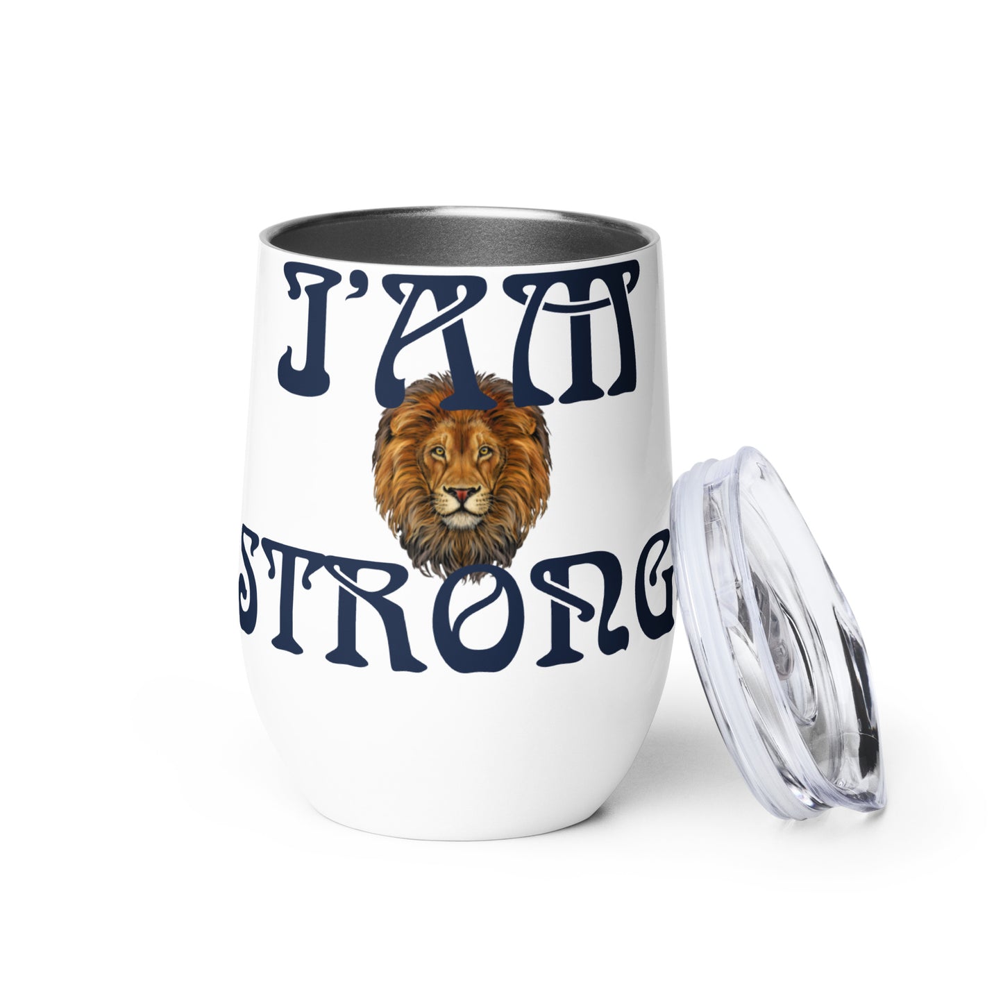 “I’AM STRONG!” White Wine Tumbler W/Navy Font
