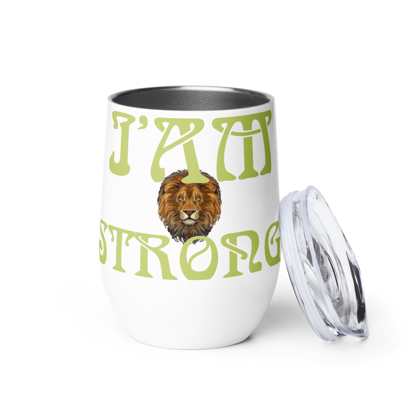 “I’AM STRONG!” White Wine Tumbler W/White Willow Font