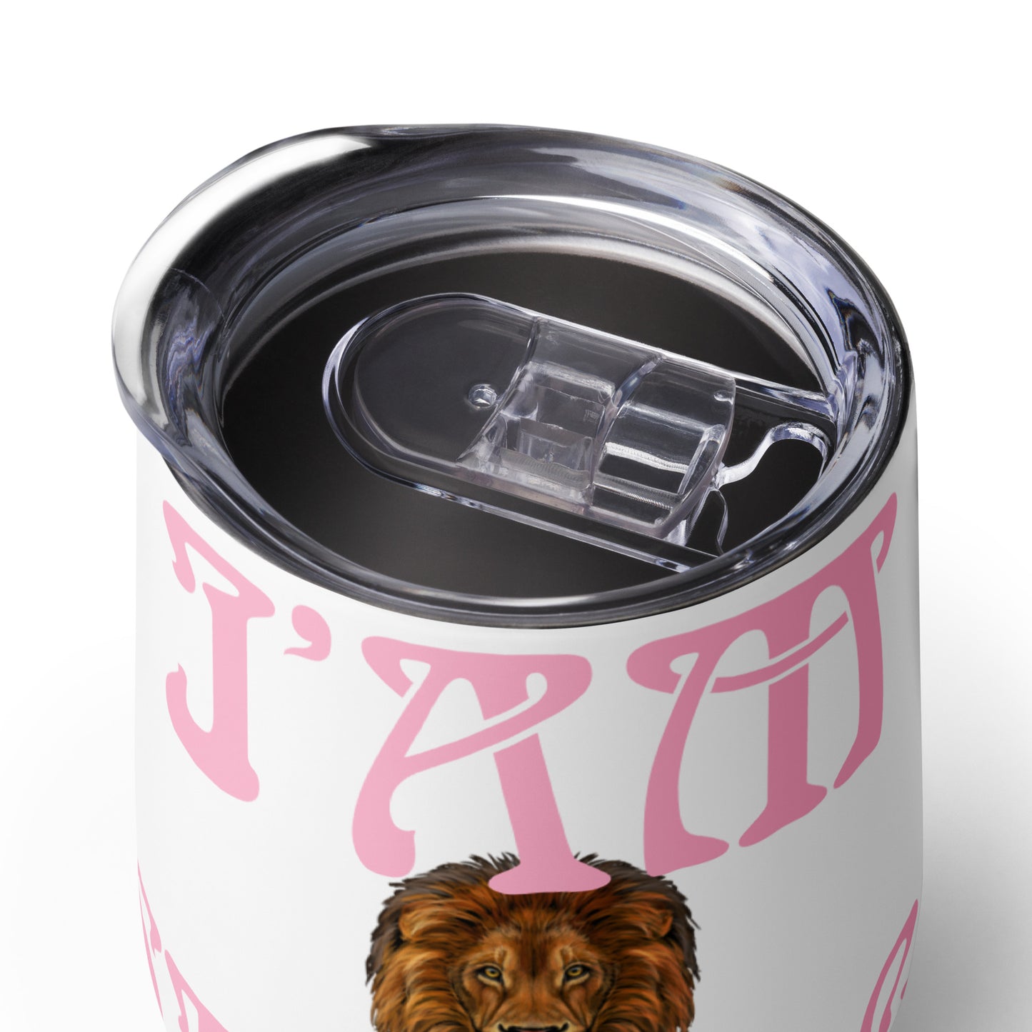 “I’AM STRONG!” White Wine Tumbler W/Cotton Candy Font