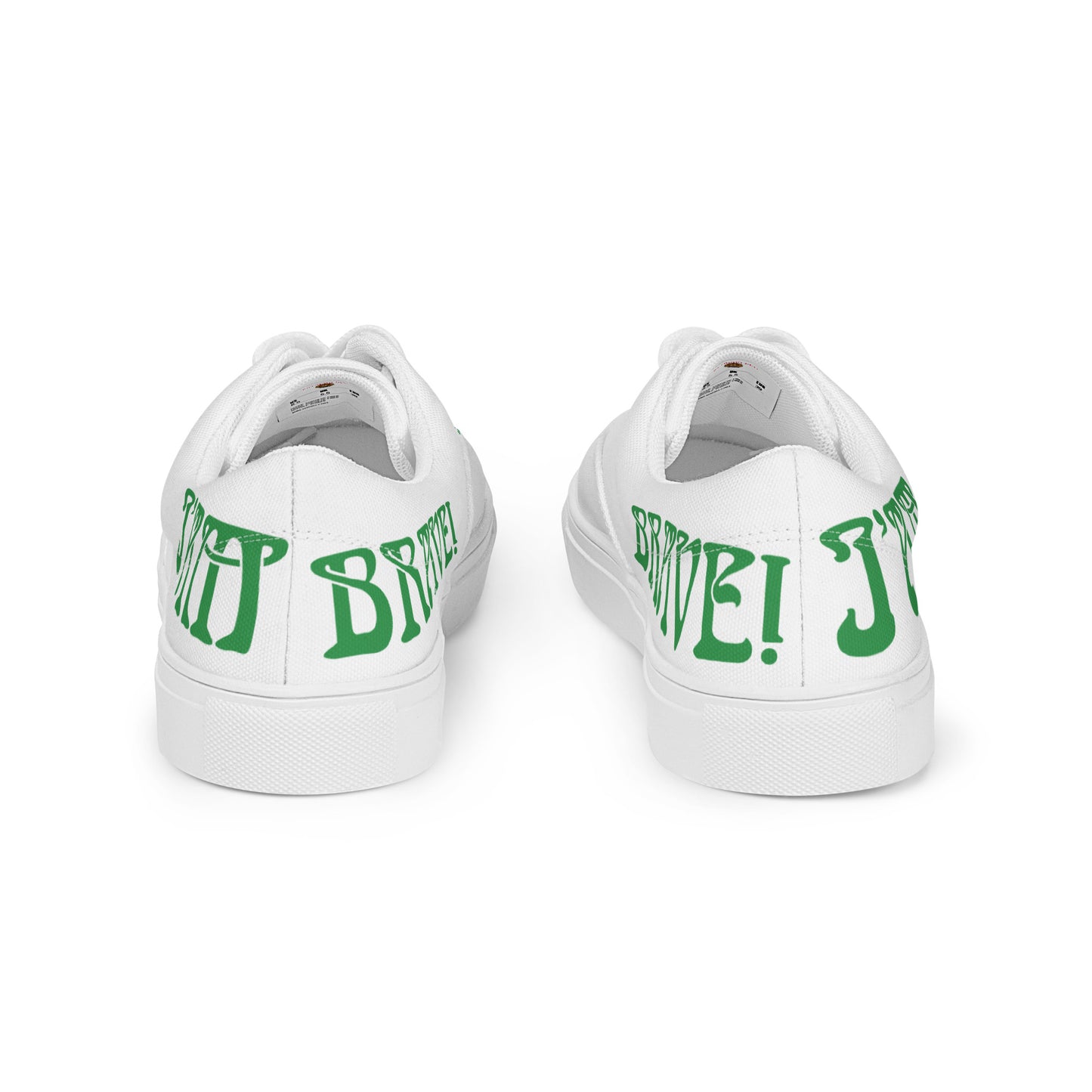 “I’AM BRAVE!” White Women’s Lace-Up Canvas Shoes W/Green Font