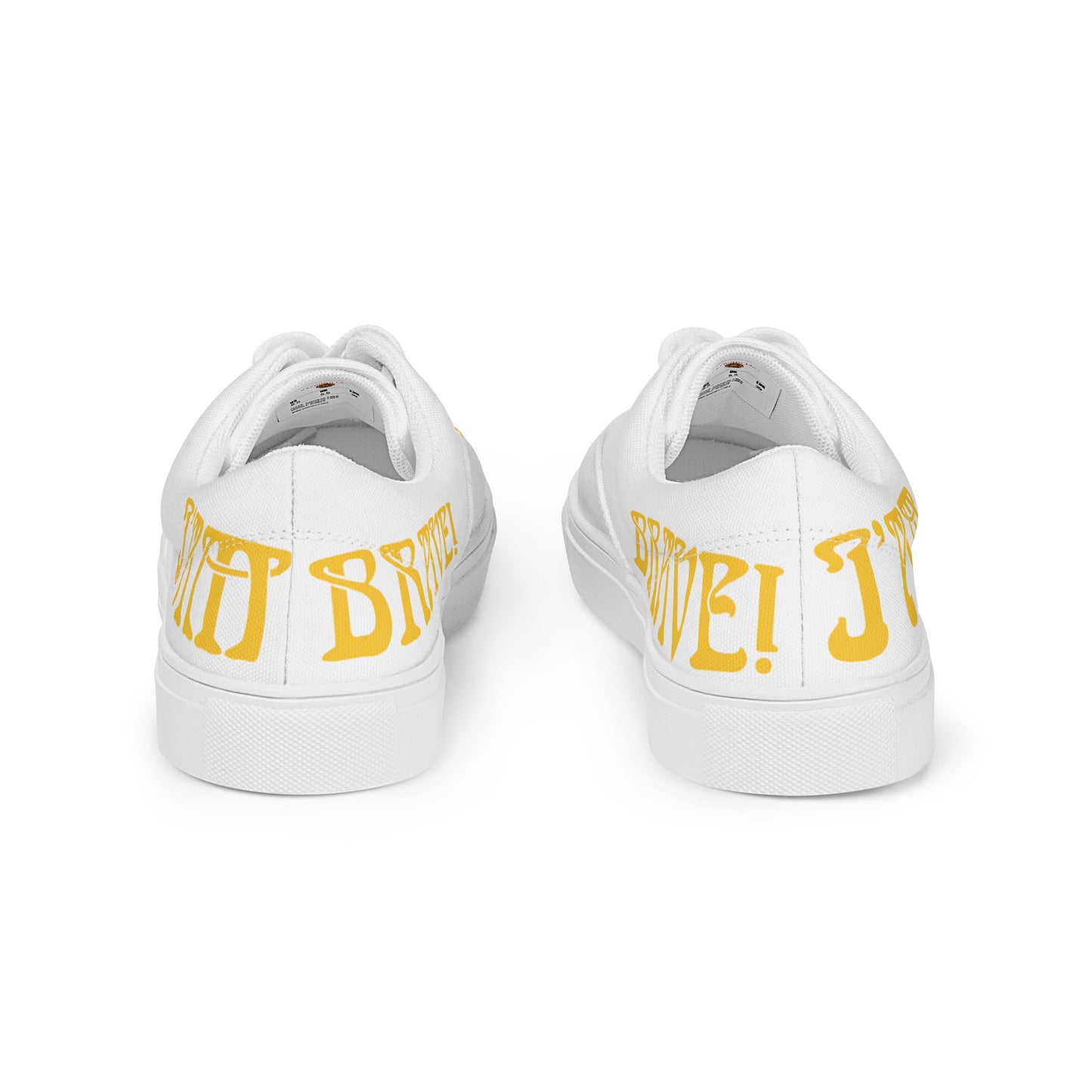 “I’AM BRAVE!”White Women’s Lace-Up Canvas Shoes W/Yellow Font