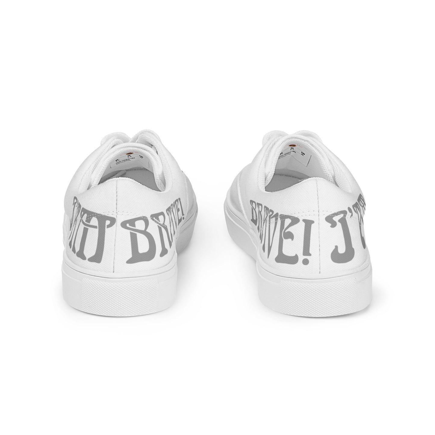 “I’AM BRAVE!”White Women’s Lace-Up Canvas Shoes W/Grey Font