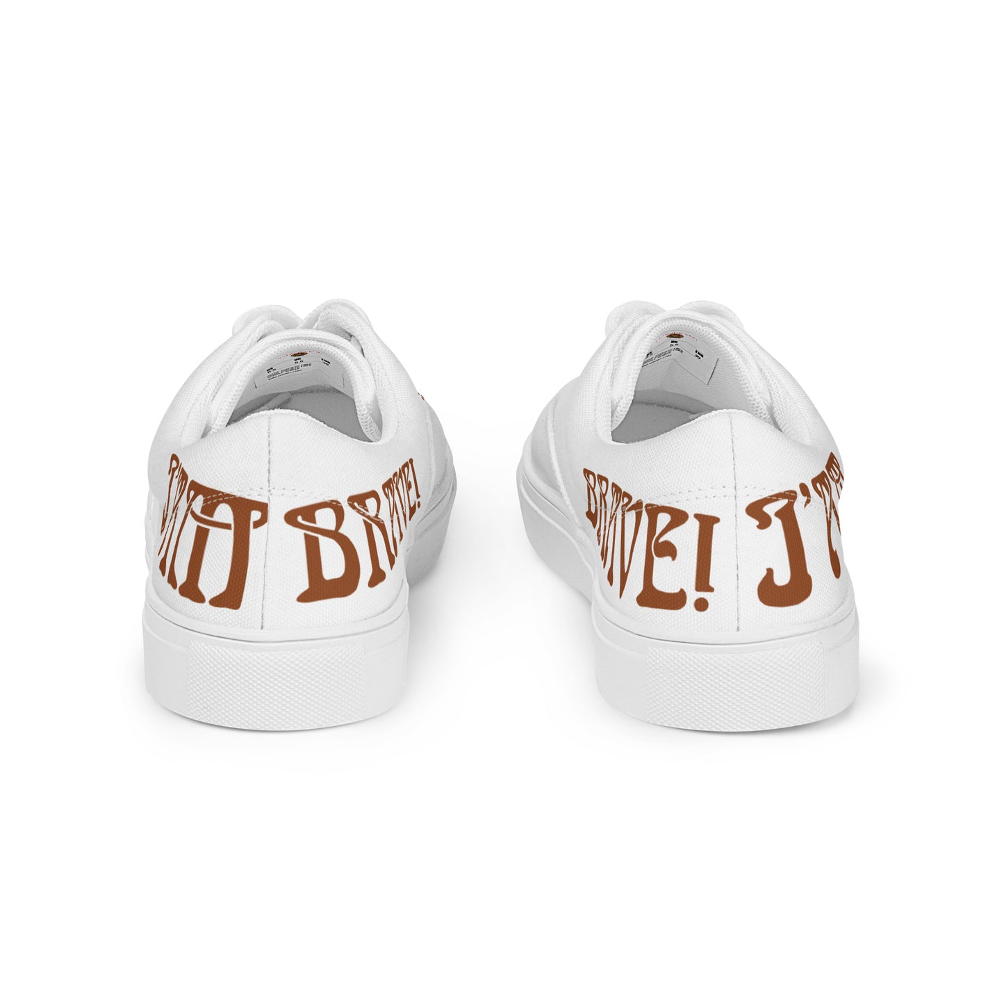 “I’AM BRAVE!” White Women’s Lace-Up Canvas Shoes W/Brown Font