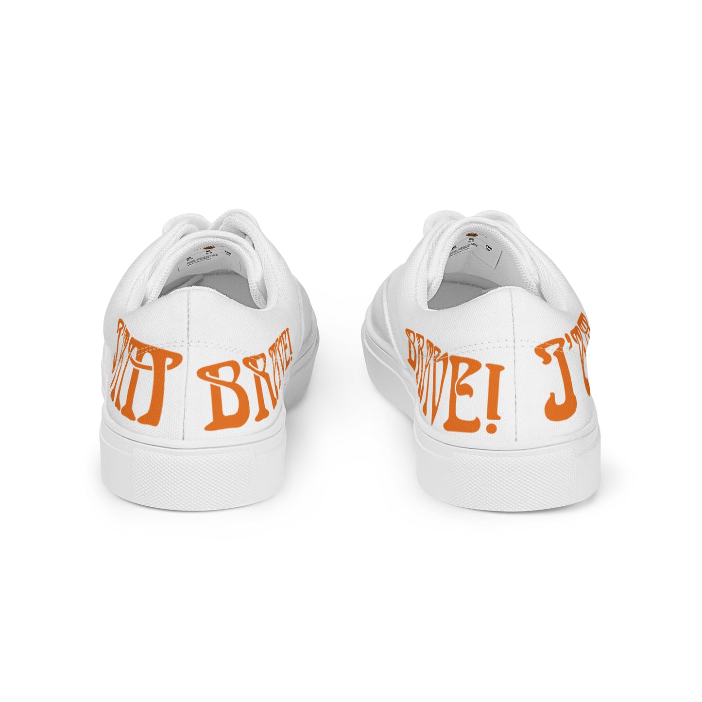 “I’AM BRAVE!” White Women’s Lace-Up Canvas Shoes W/Orange Font