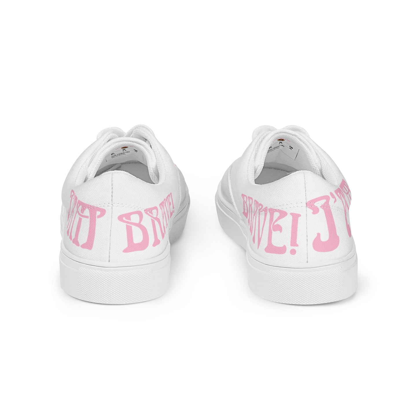 “I’AM BRAVE!” White Women’s Lace-Up Canvas Shoes W/Cotton Candy Font