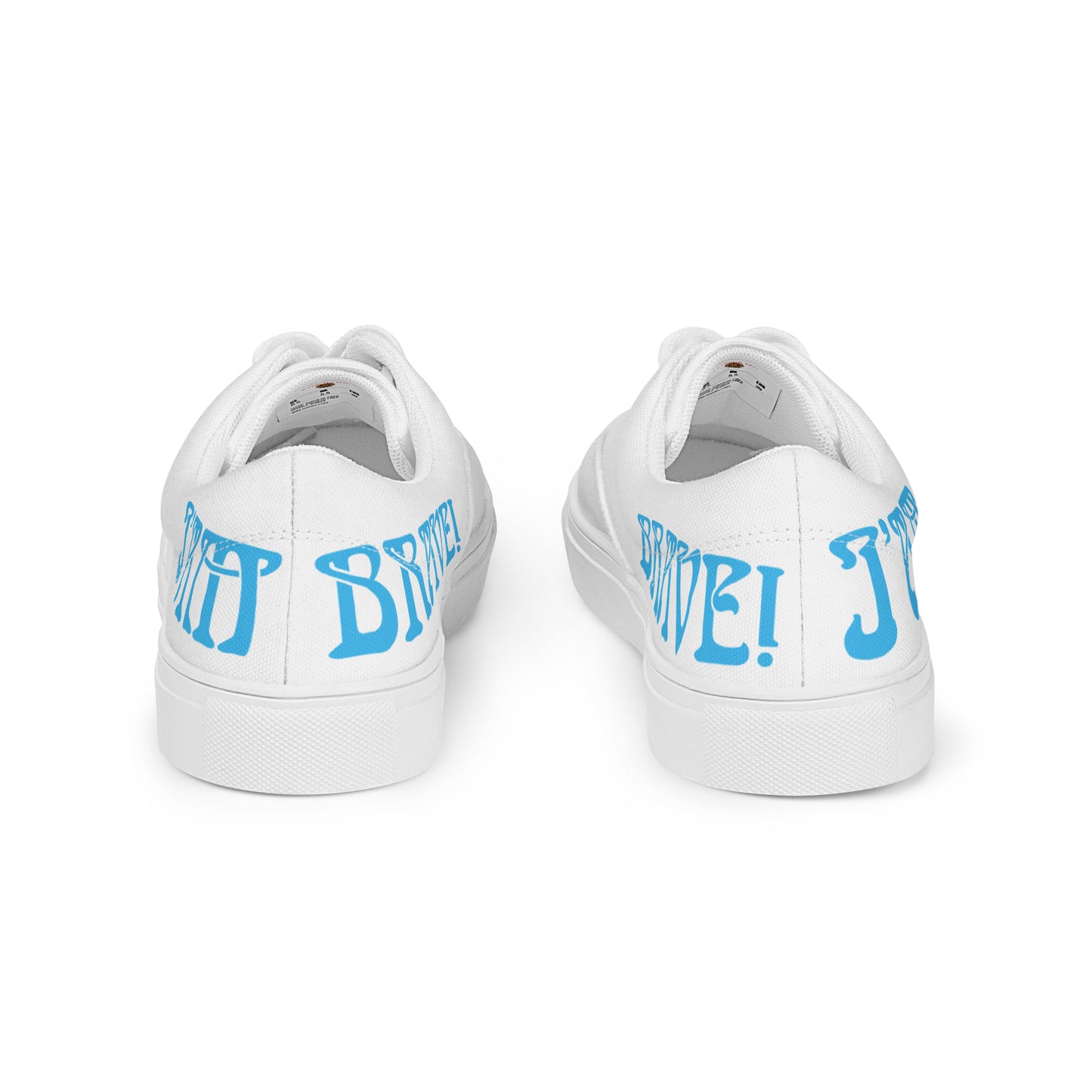 “I’AM BRAVE!”White Women’s Lace-Up Canvas Shoes W/SkyBlue Font