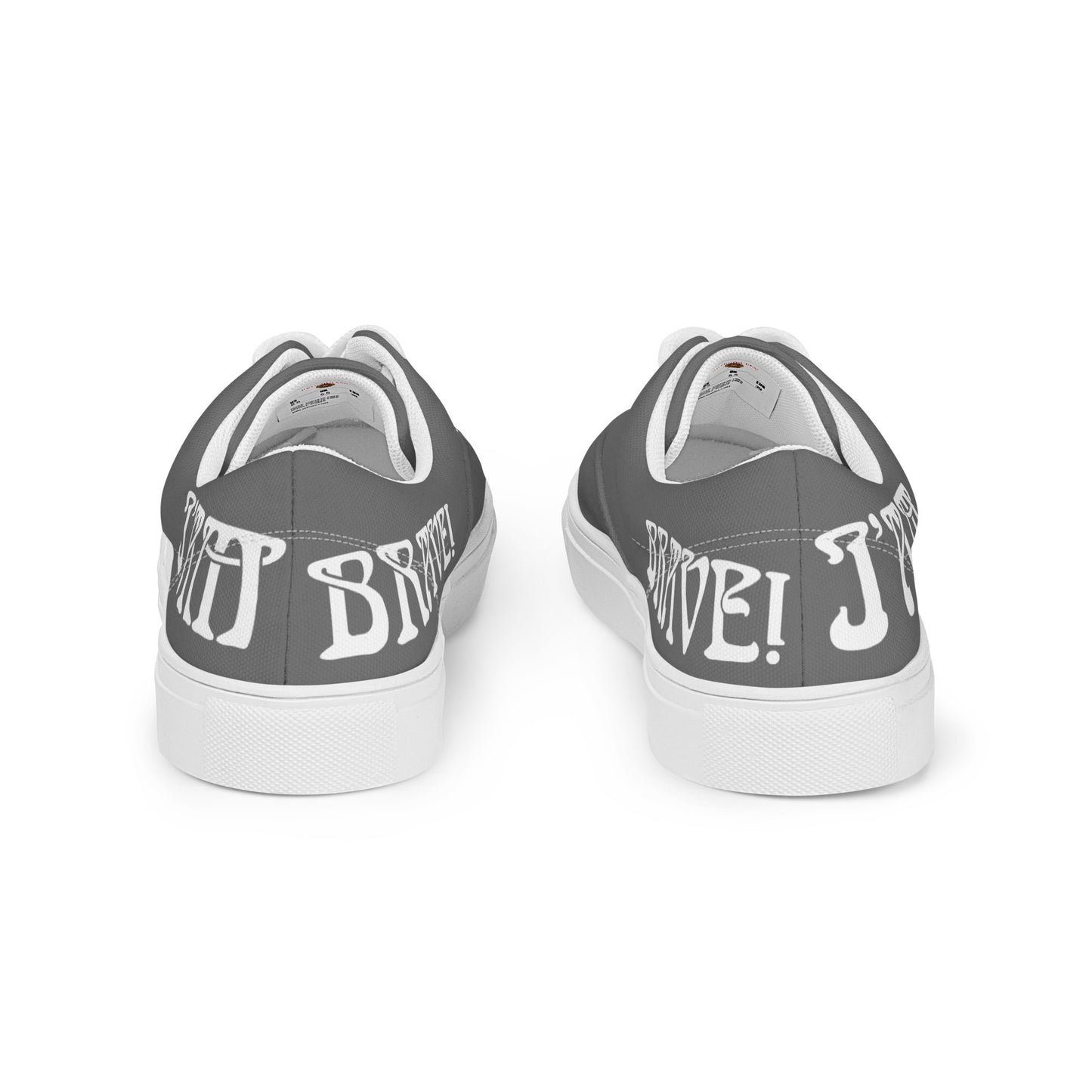 “I’AM BRAVE!” Grey Women’s Lace-Up Canvas Shoes W/White Font
