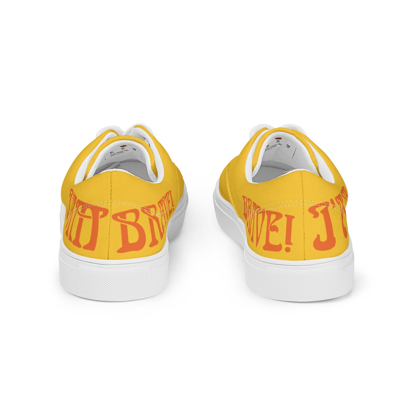 “I’AM BRAVE!”Yellow Women’s Lace-Up Canvas Shoes W/Orange Font