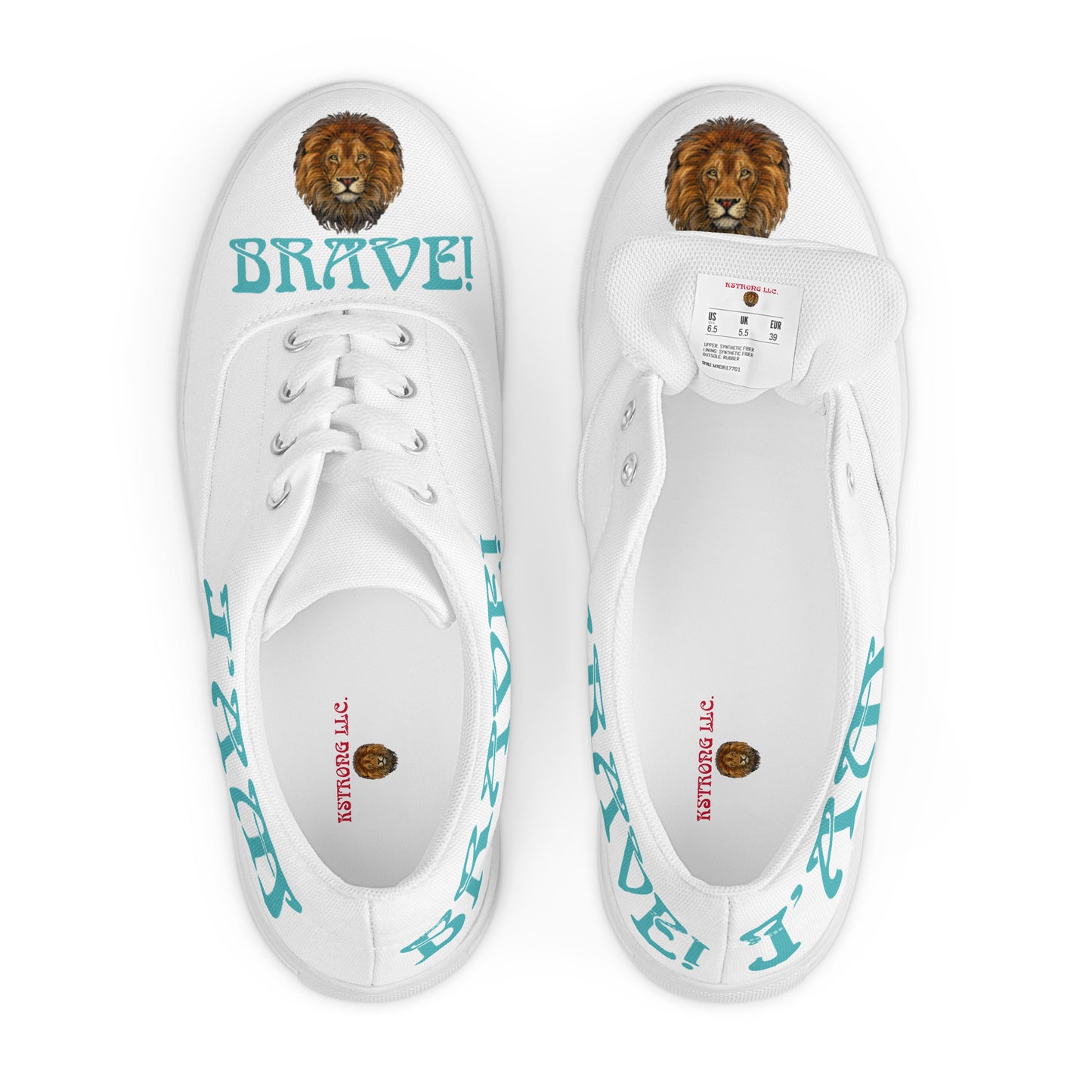 “I’AM BRAVE!”White Women’s Lace-Up Canvas Shoes W/Viking Font