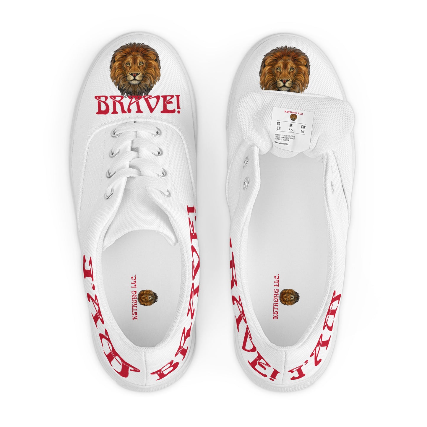 “I’AM BRAVE!”White Women’s Lace-Up Canvas Shoes W/Red Font