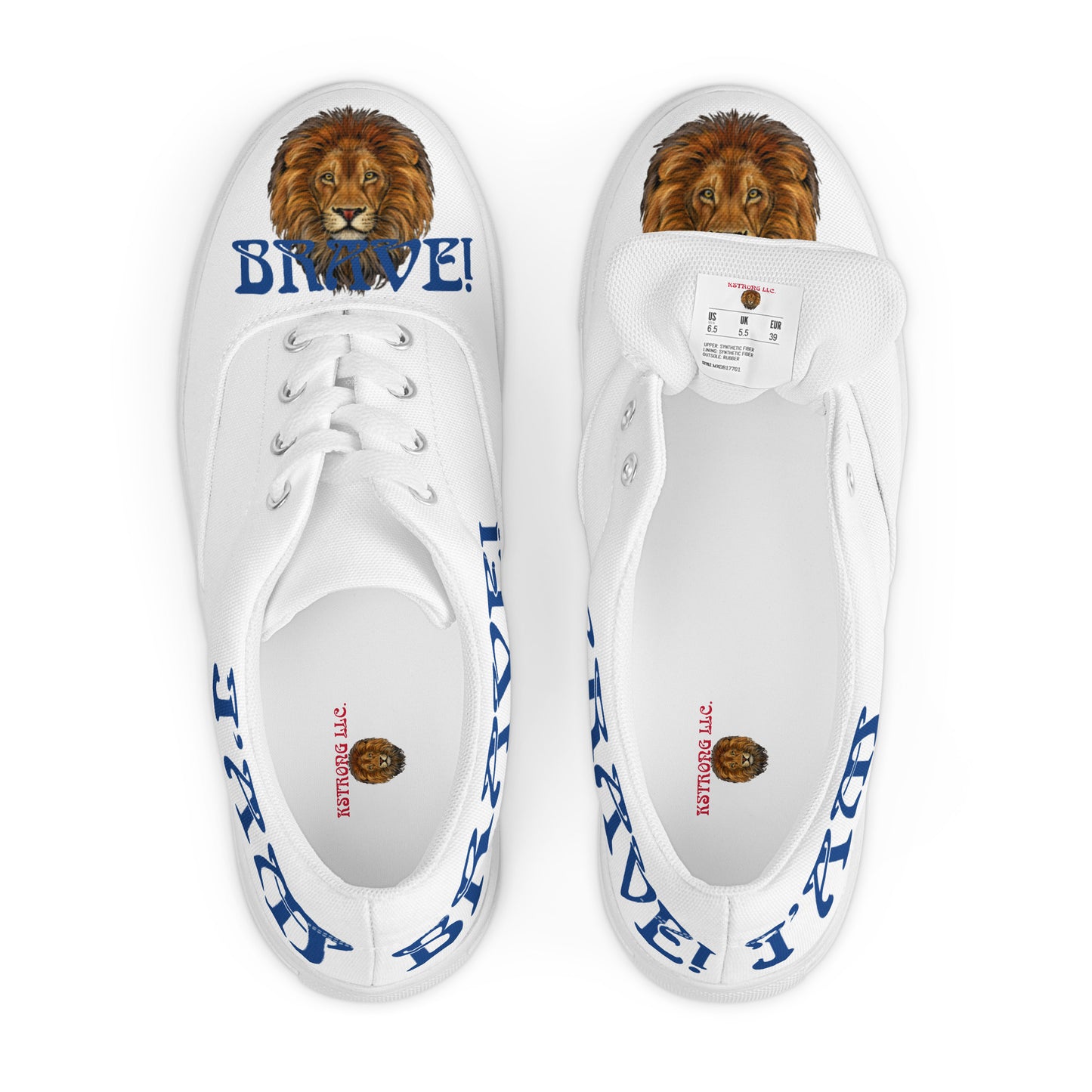 “I’AM BRAVE!”White Women’s Lace-Up Canvas Shoes W/Blue Font